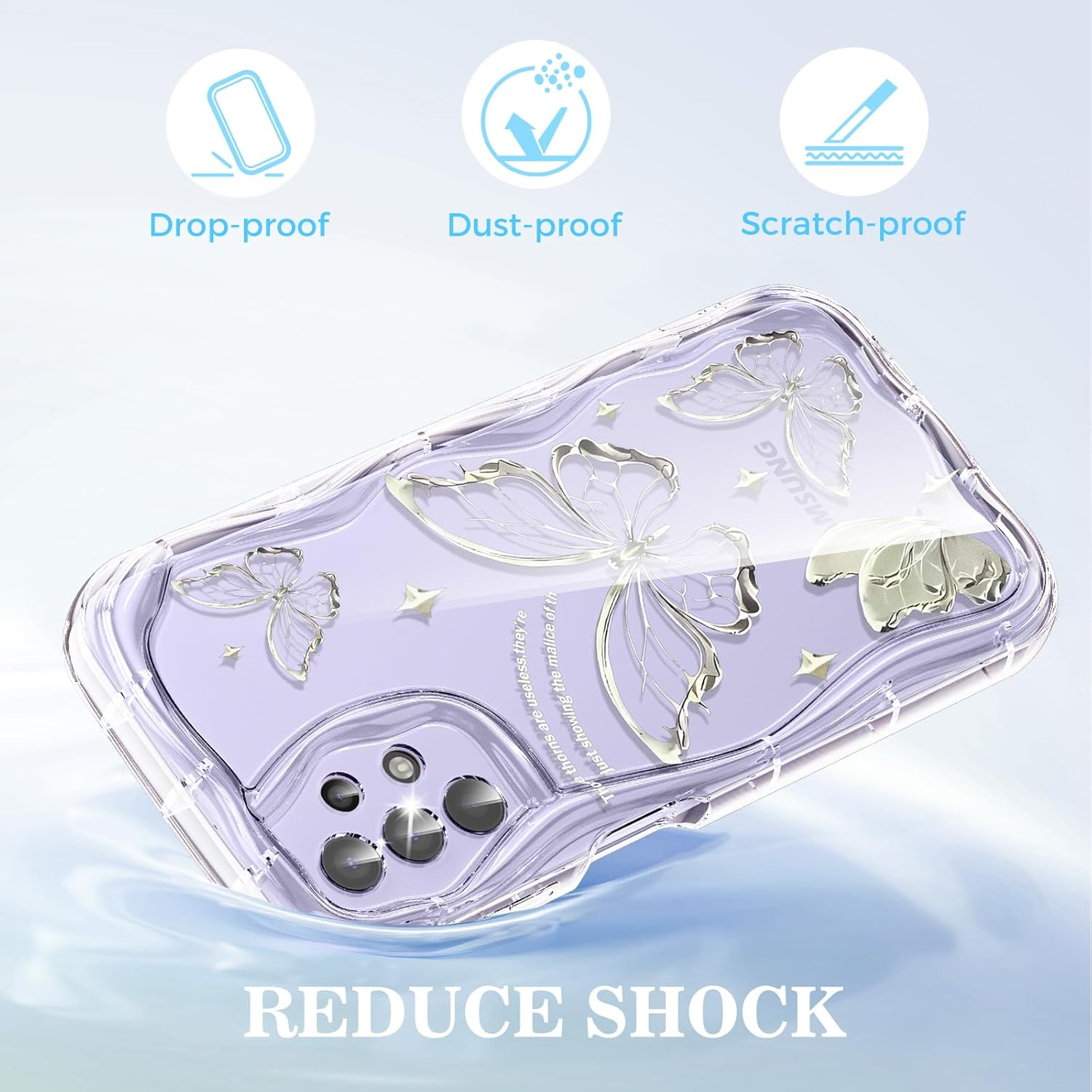 CASBST Compatible for Samsung Galaxy A32 5G Case, Pretty Butterfly Print Three-Dimensional Wave Clear Case for Girls Women, Soft Full Package Anti-Fall Cover for Galaxy A32 5G, Silver Butterfly image number 5