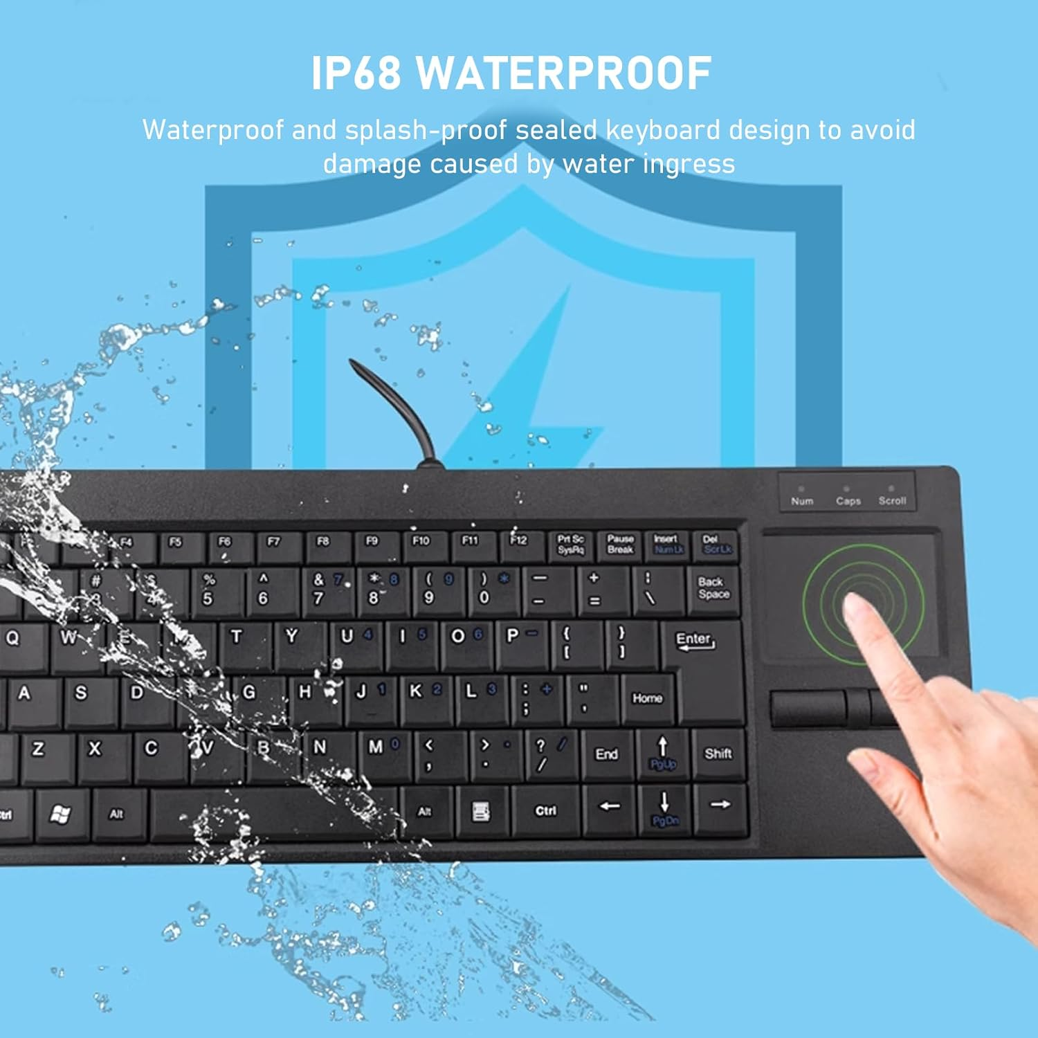Compact USB Wired Keyboard with Hub, IP68 Waterproof Ultra Thin Industrial Keyboard with Touchpad, for Laptop Notebook PC image number 1