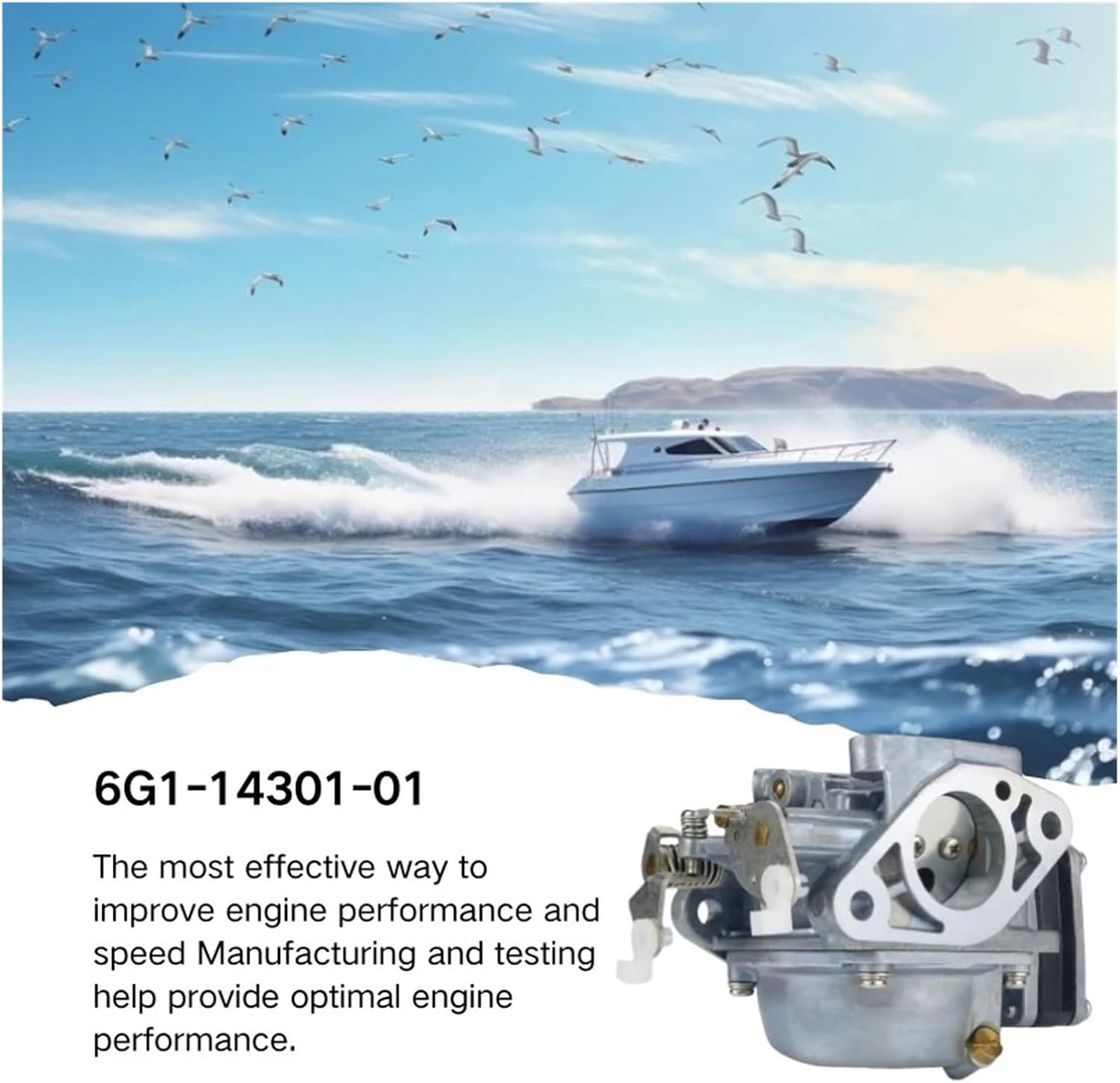 6G1-14301 Carburetor, Compatible for Yamaha 2Stroke 6HP 8HP Outboard Motor - 6G1-14301-00, 6G1-14301-01, 6N0-14301-10, 6N0-14301-20