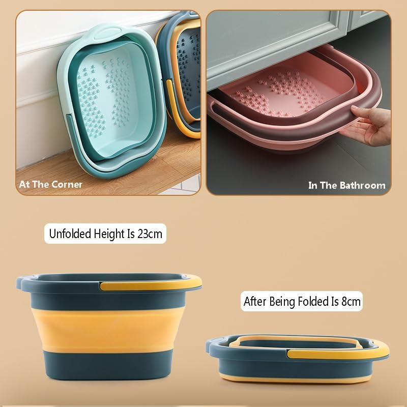 Collapsible Foot Bath Massage Tub with Handle, Gofunway Foot Spa Basin Soaking Tub Portable Pedicure, Plastic Feet Soaking Tub with Acupressure Massage Points,Foldable Laundry Basket (Pink Collapsible Basin) - Green Collapsible Basin image number 3