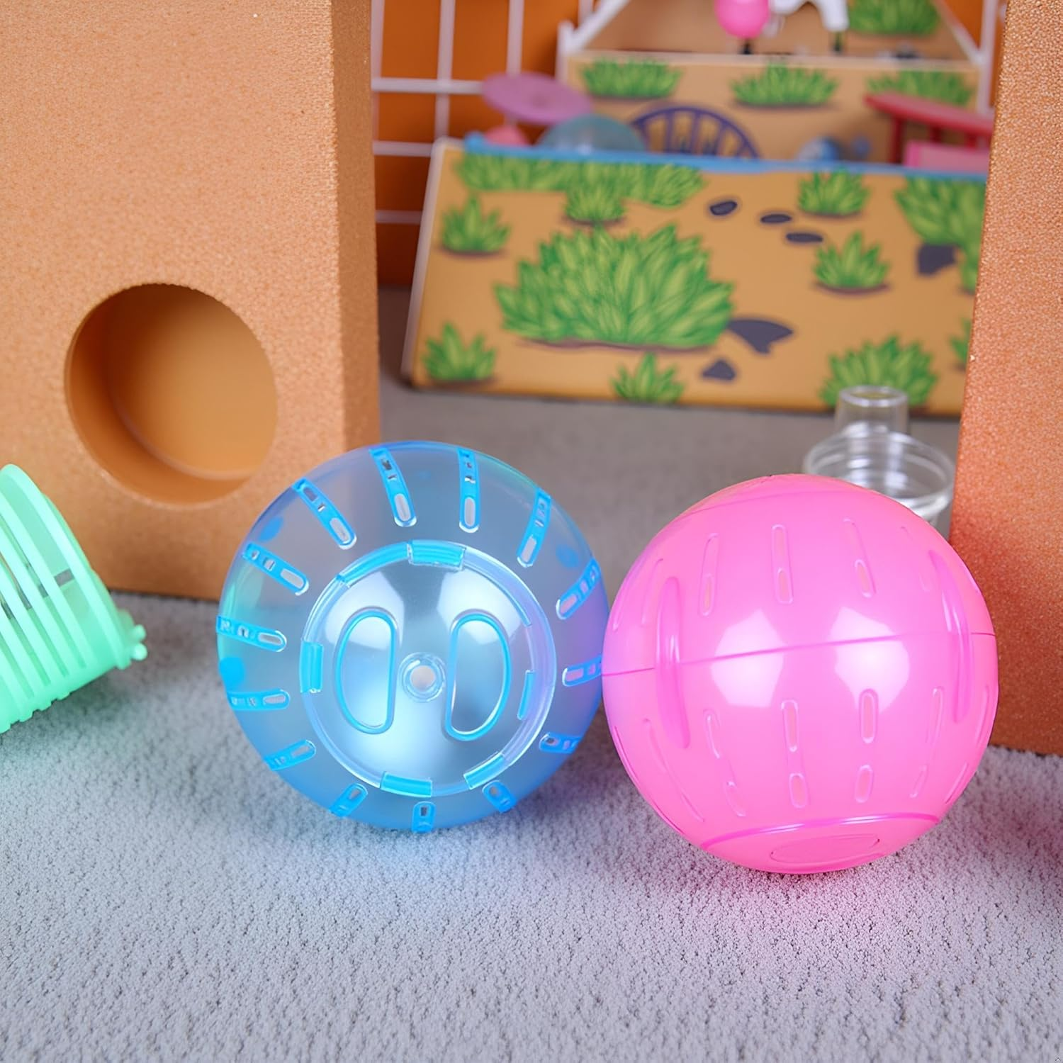 2Pcs Hamster Balls Dwarf Hamster Exercise Balls Running Wheel Gerbil, Small Animals, Small Pet Supplies(Blue and Pink) image number 1