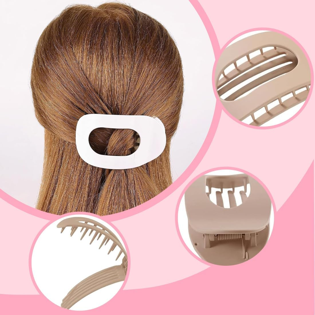 JRYXDS Pack of 4 Neutral Colour Matt Flat Hair Claw Clips with Secure Hold and Inner Teeth round Lay down Hair Clip for Thick and Thin Hair image number 2