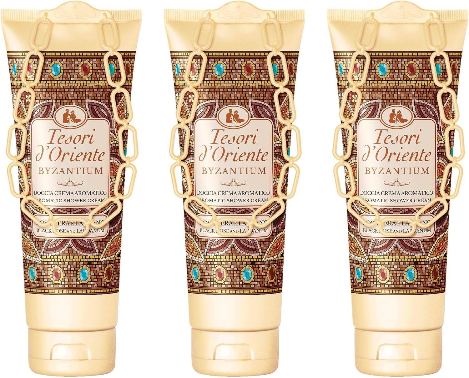 Tesori D'Oriente: "Byzantium" Aromatic Shower Cream, with Black Rose and Labdanum * 8.45 Fluid Ounce (250Ml) Tubes (Pack of 3) * [ Italian Import ]