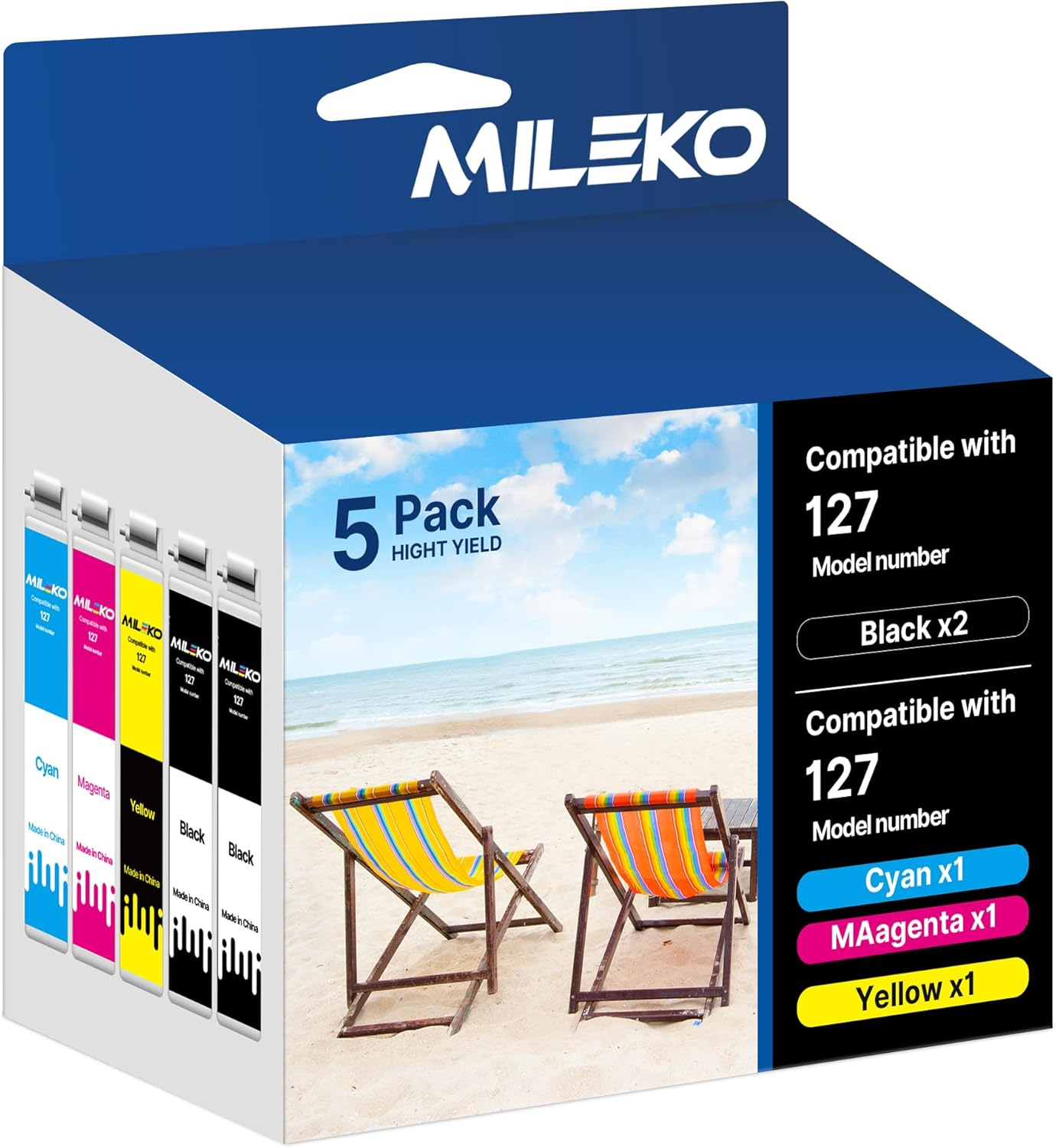 MILEKO 127XL Ink Cartridge Replacement for Epson 127 XL Ink Cartridges T127 Ink for Workforce 60 545 845 645 840 WF-3540 WF-3530 WF-3520 WF-7010 WF-7510 WF-7520 Stylus NX530 NX625 Printer - 2B1C1M1Y image number 5
