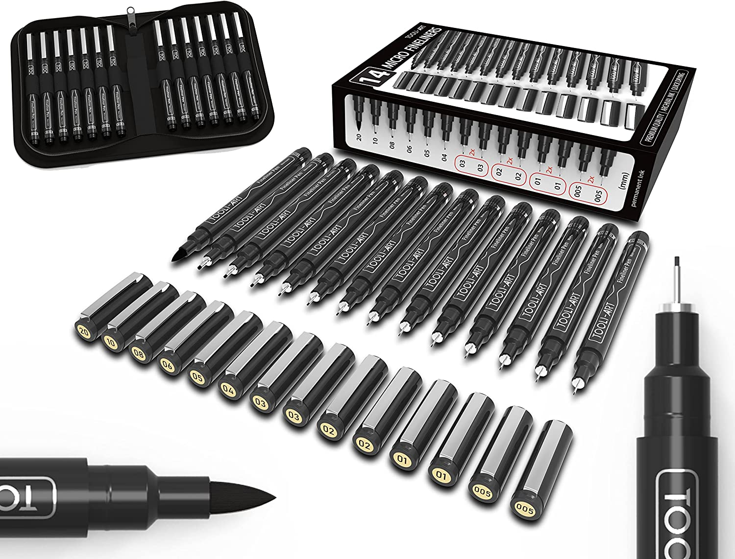 Micro-Line 14 Pens with Case, Fineliner, Multiliner, Archival Ink, Waterproof, Journaling, Illustration, Architecture, Technical Drawing, Outlining, Scrapbooking, Manga, Writing, Rock Painting Black image number 4