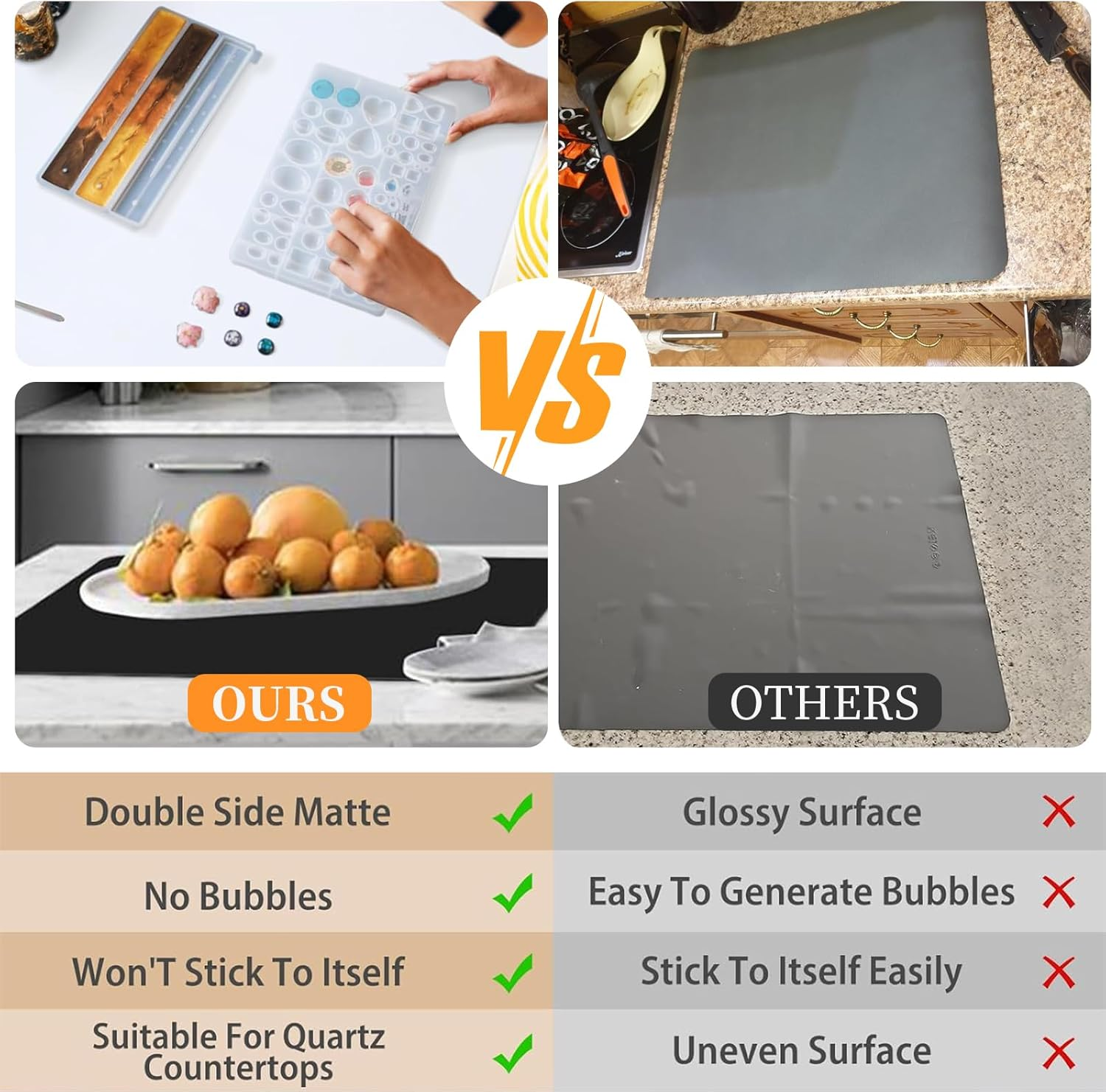 40X60Cm Silicone Mats for Kitchen Counter, Painting Countertop Protector Mat, Waterproof Heat-Resistant Non-Sliptable Protector Mat, Pastry Rolling Dough Pad, Dinner Placemat, Black+White (2 PCS) image number 1