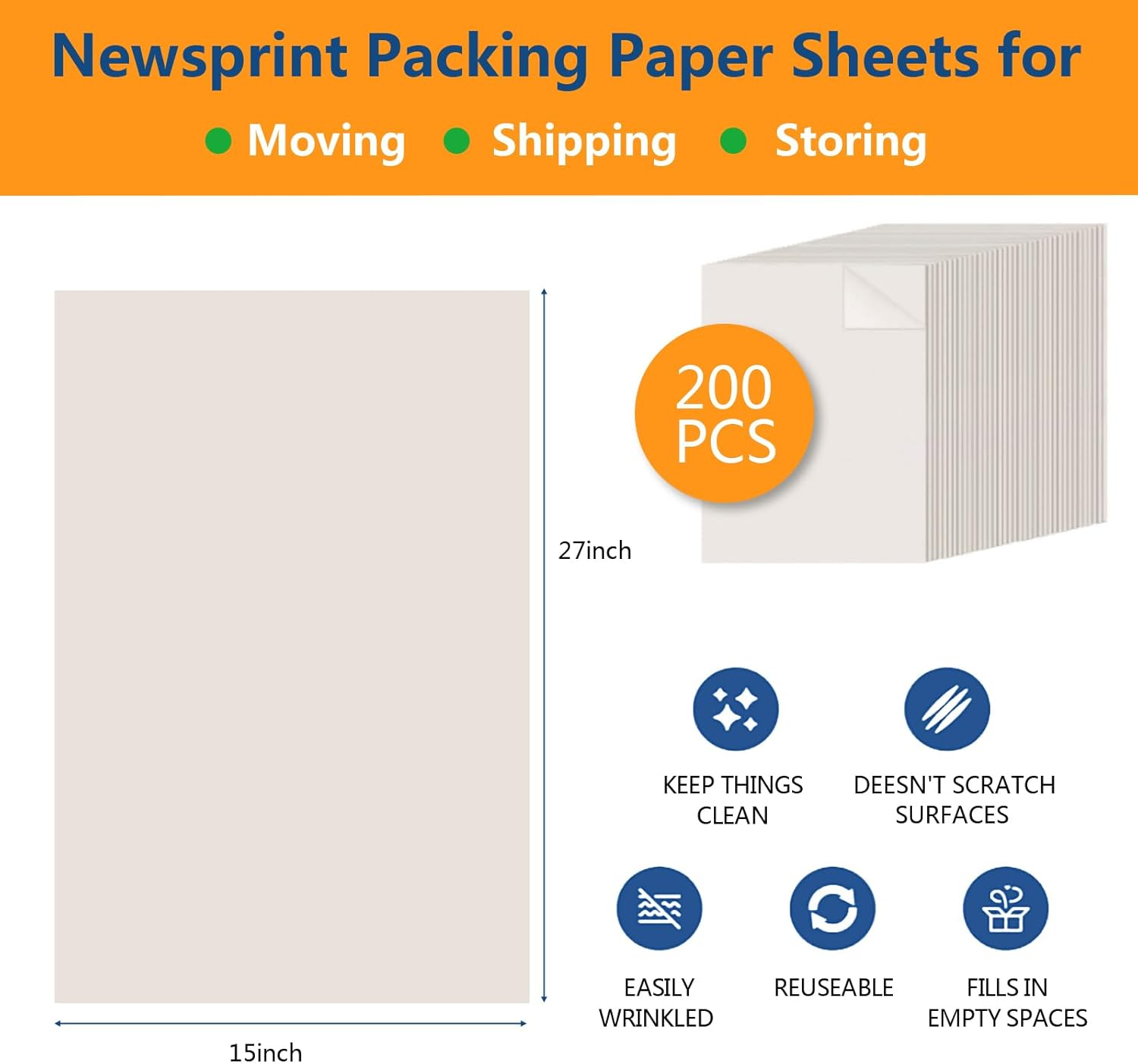 27&rdquo;X15&rdquo; Packing Paper Sheet for Moving Shipping Wrapping Packing Box Newsprint Paper Moving Paper Moving Supplies Protecting Fragile Items Glass China Dishes Packin image number 4