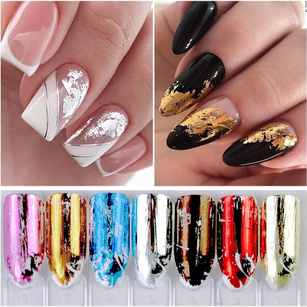 Nail Foil Stickers EBANKU 20 Rolls Holographic Nail Transfer Foil Sticker Nail Foil Adhesive Stickers Decals Gold Silver Nail Art Stickers for Women DIY Manicure Nail Decoration image number 3