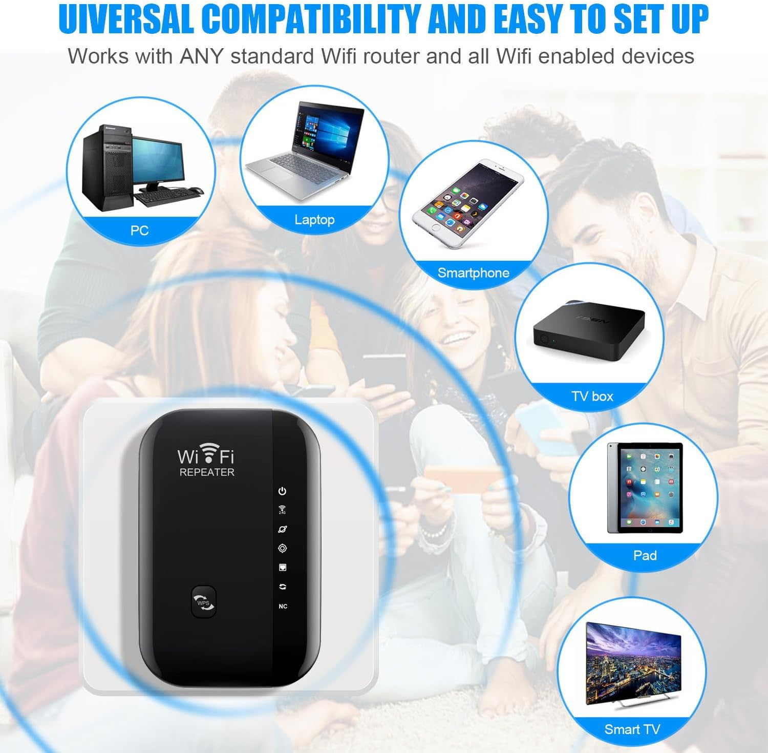 Wifi Range Extender, Signal Intensifier, Remote Amplifier with Ethernet Port, Wireless Internet Repeater, 1 Key Setting (Covering 5000 Square Feet, Connecting More than 50 Devices)-B image number 2