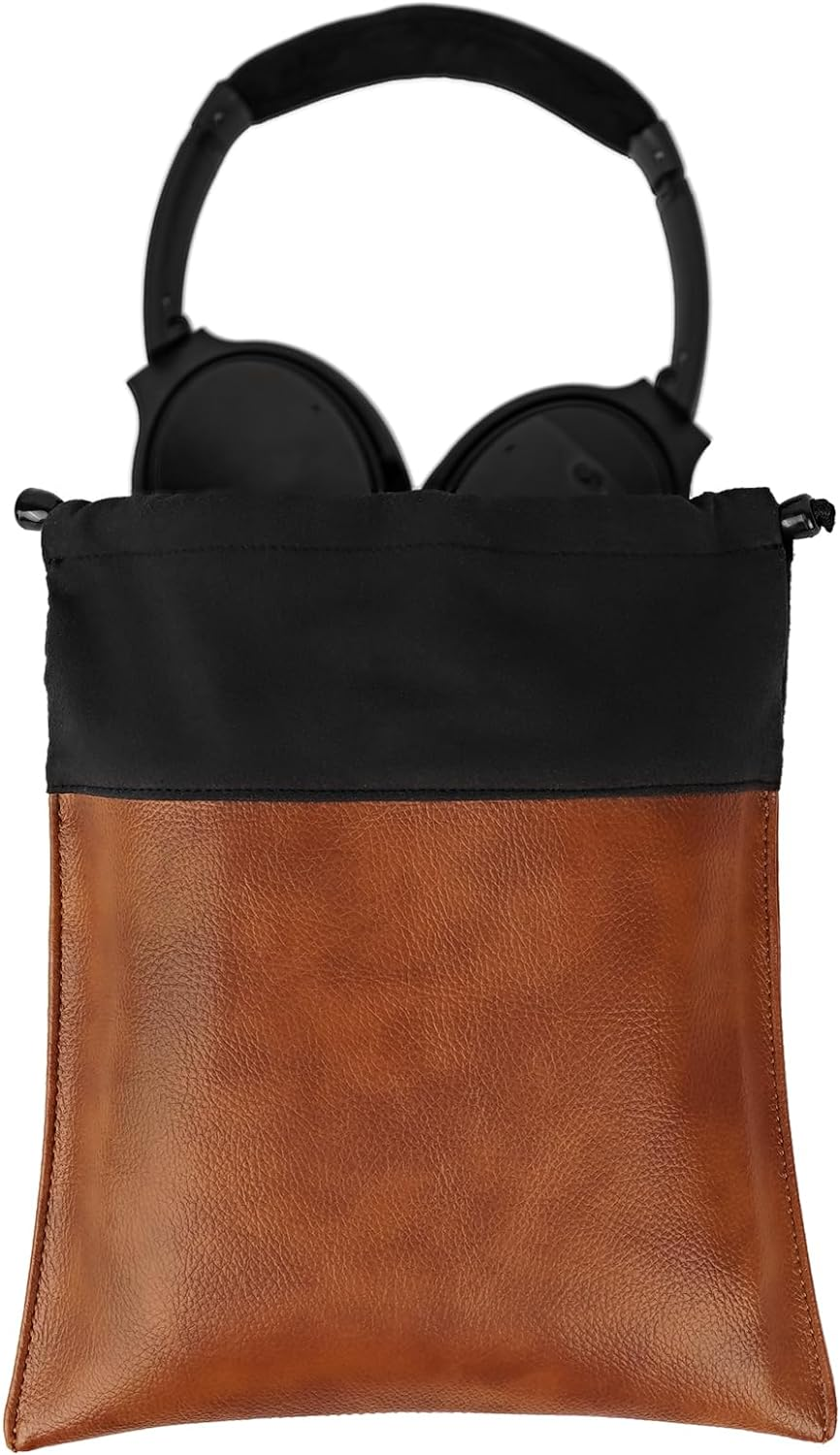 Geekria Headphones PU Carrying Bag, Universal Headphone Protection Pouch/Portable Travel Bag, Compatible with Bose QC35/25/15, Beoplay H9I/8/6/4/2, AKG Y500, Y50BT (Brown)