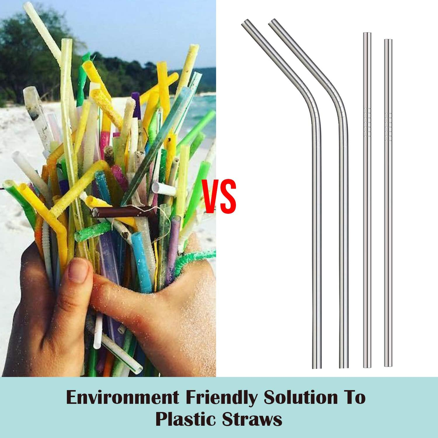 DIRECT from FACTORY Set of 8 Reusable Stainless Steel Straws, 8.5" (6Mm X 215Mm) - 316 Stainless Steel Fda-Approved, Metal Curved Drinking Straw for Tumblers (4 Straight, 4 Bent, 2 Brush) image number 3