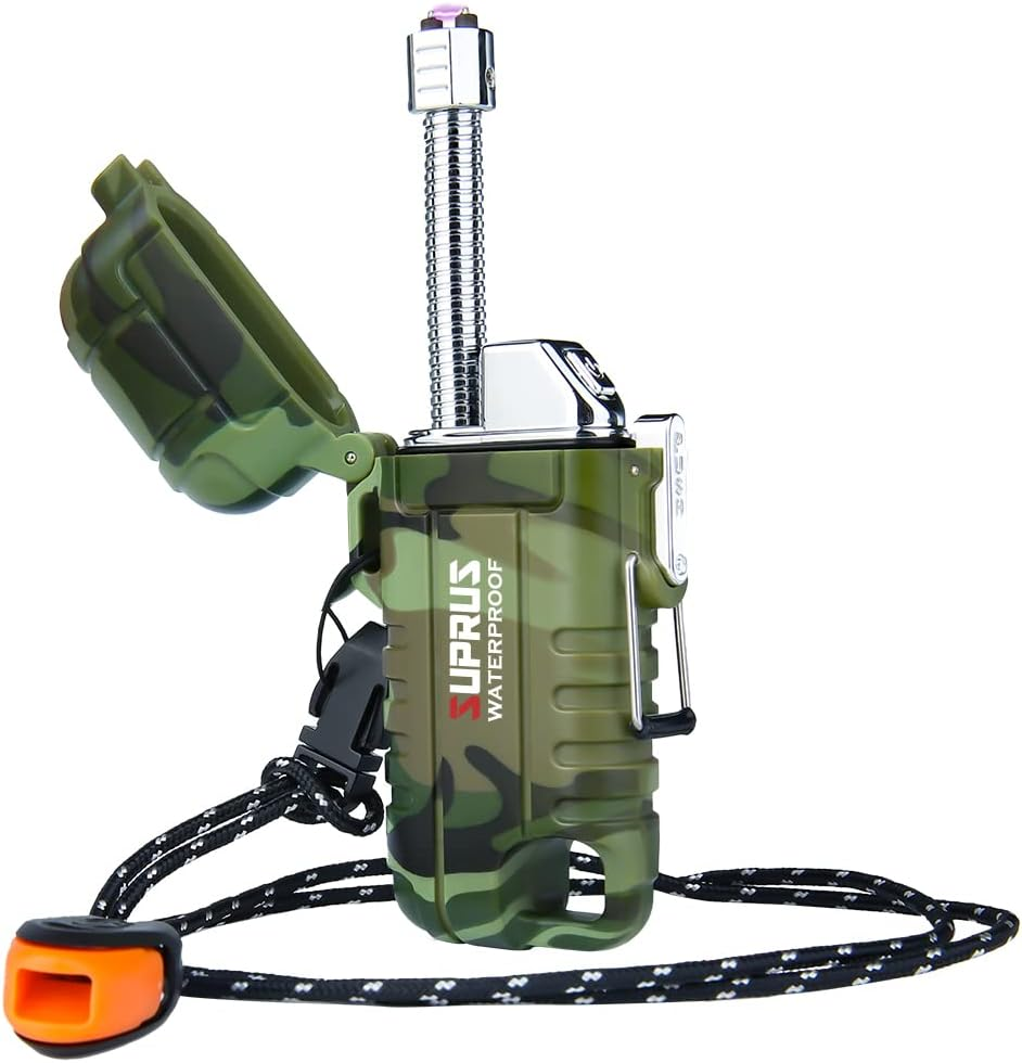 SUPRUS Waterproof Lighter Windproof Lighter Arc Plasma Lighters USB-C Rechargeable with Expandable and Flexible Neck for Outdoor, Camping & Kitchen (Camouflage)