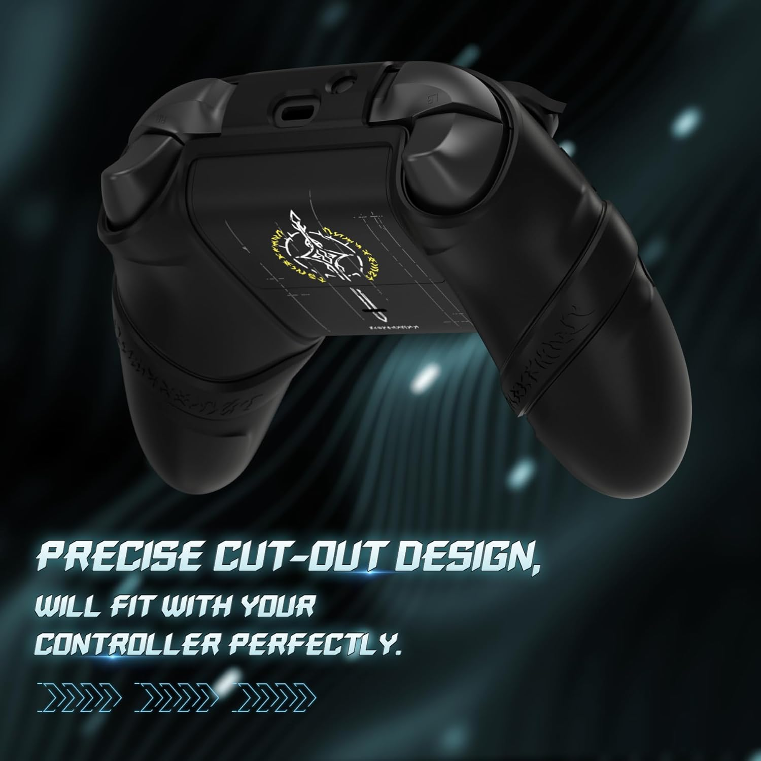 Playvital Silicone Controller Cover for Xbox Series X/S with Thumbstick Cap & Sticker- Runes Edition Anti-Slip Grip Skin, Shockproof Protector for Xbox Core Wireless Controller(Black)