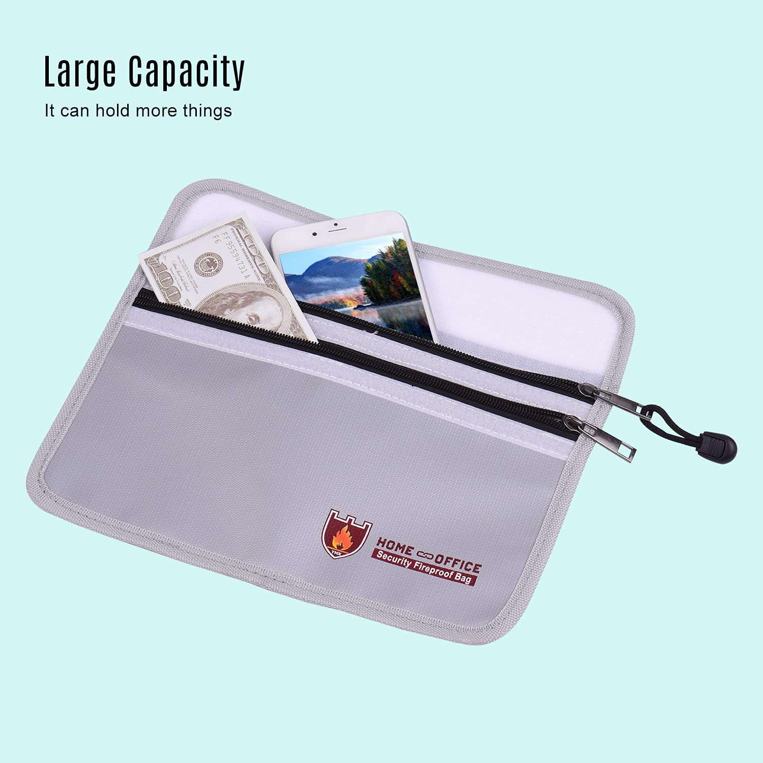 Fafeicy Double Zipper Fireproof Document Bag Pouch Organizer Silicone Coated Water Resistant Safe Storage for Cash Documents image number 2