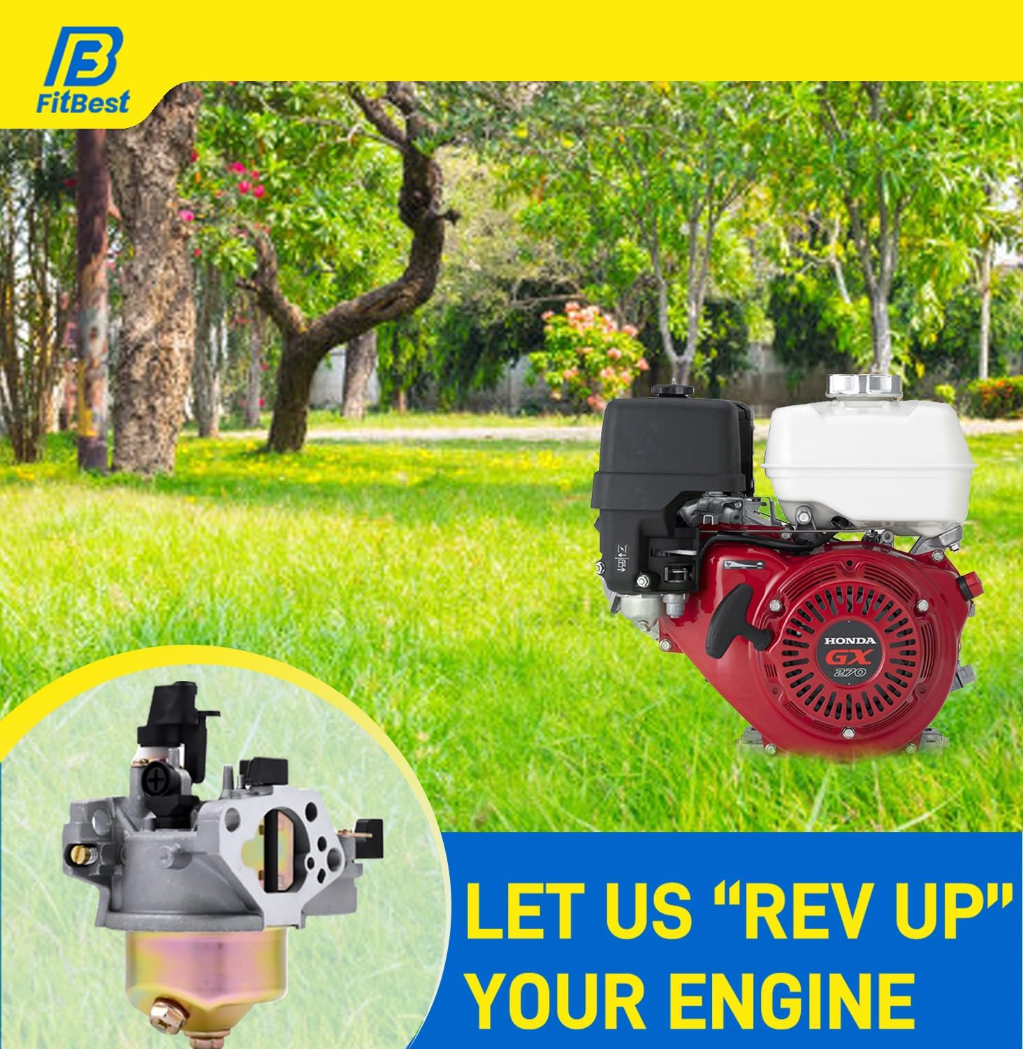 Fitbest Carburetor for Honda GX240 GX270 8HP 9HP Engines Replaces 16100-ZE2-W71 1616100-ZH9-820 Carb image number 1