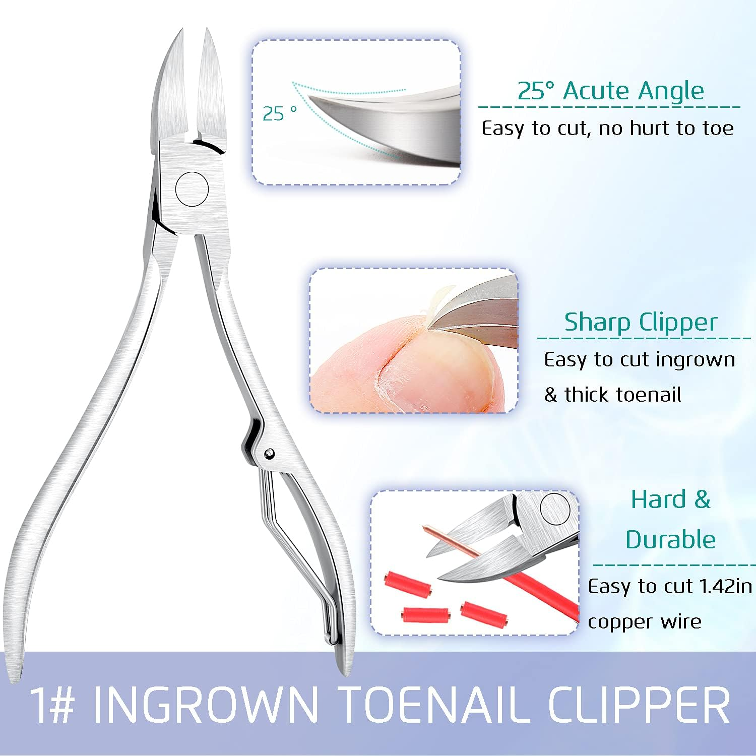 3PCS Ingrown Toenail Remover, Toe Nail Cutter, Nail Clipper, Lifter and File, Pedicure Tools, Nail Treatment Foot Set, Surgery Grade Stainless Steel, for Onychomycosis Paronychia image number 6