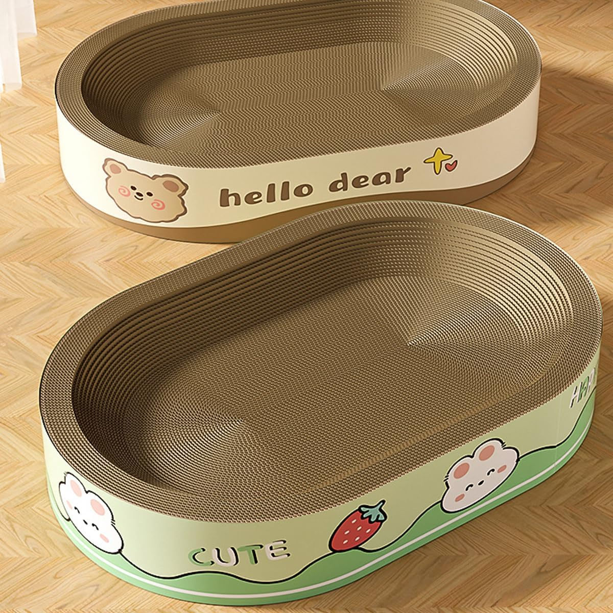 AIMALL Extra-Large Thickened Cat Scratch Board, Oversized Big Mac Oval Corrugated Paper, Grasp-Resistant, Wear-Resistant Cat Nest for Claw Grinding, 55409Cm (21.6X15.7X3.54In) - Rabbit image number 5