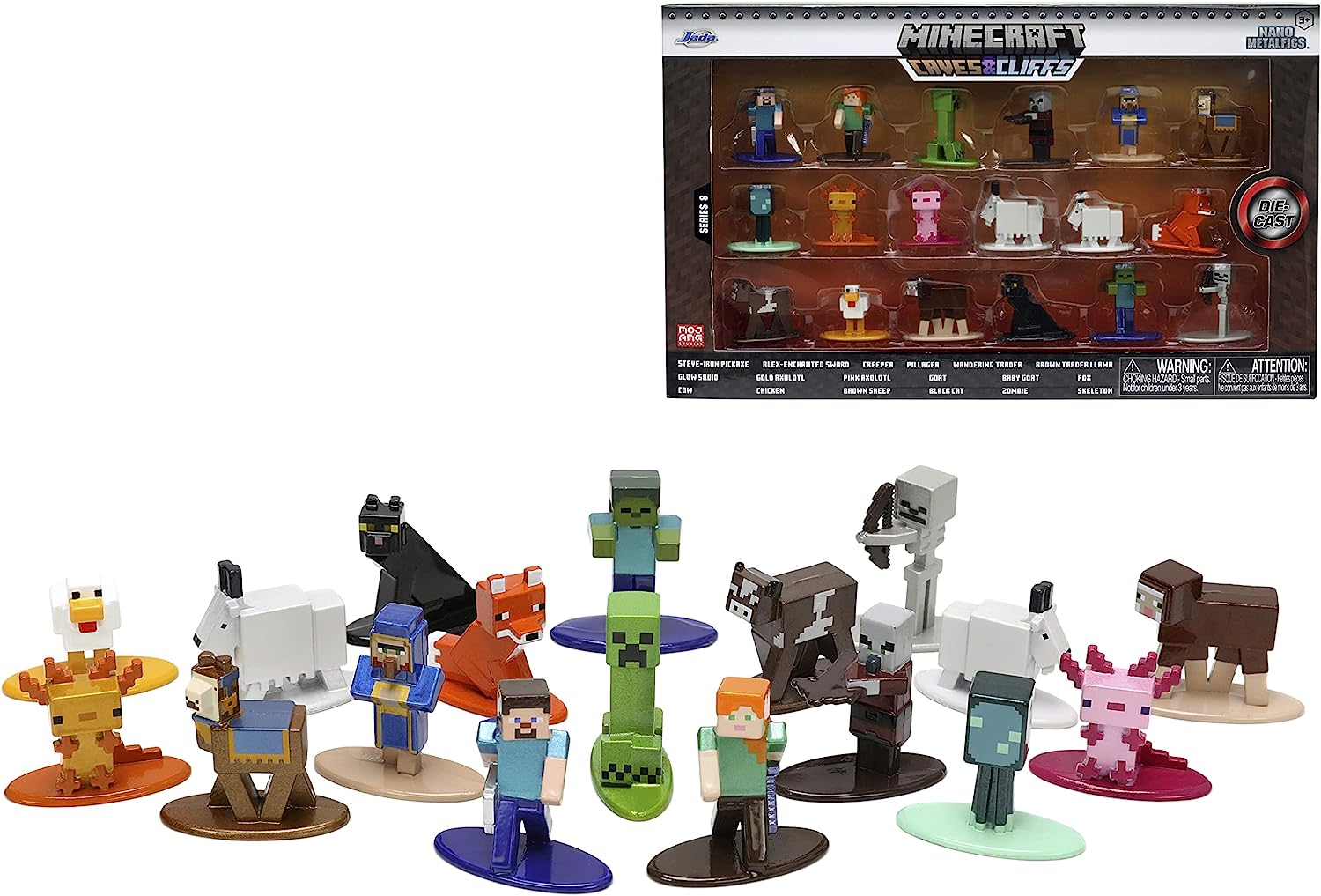 Minecraft Caves and Cliffs 1.65" 18-Pack Series 8 Die-Cast Figures, Toys for Kids and Adults
