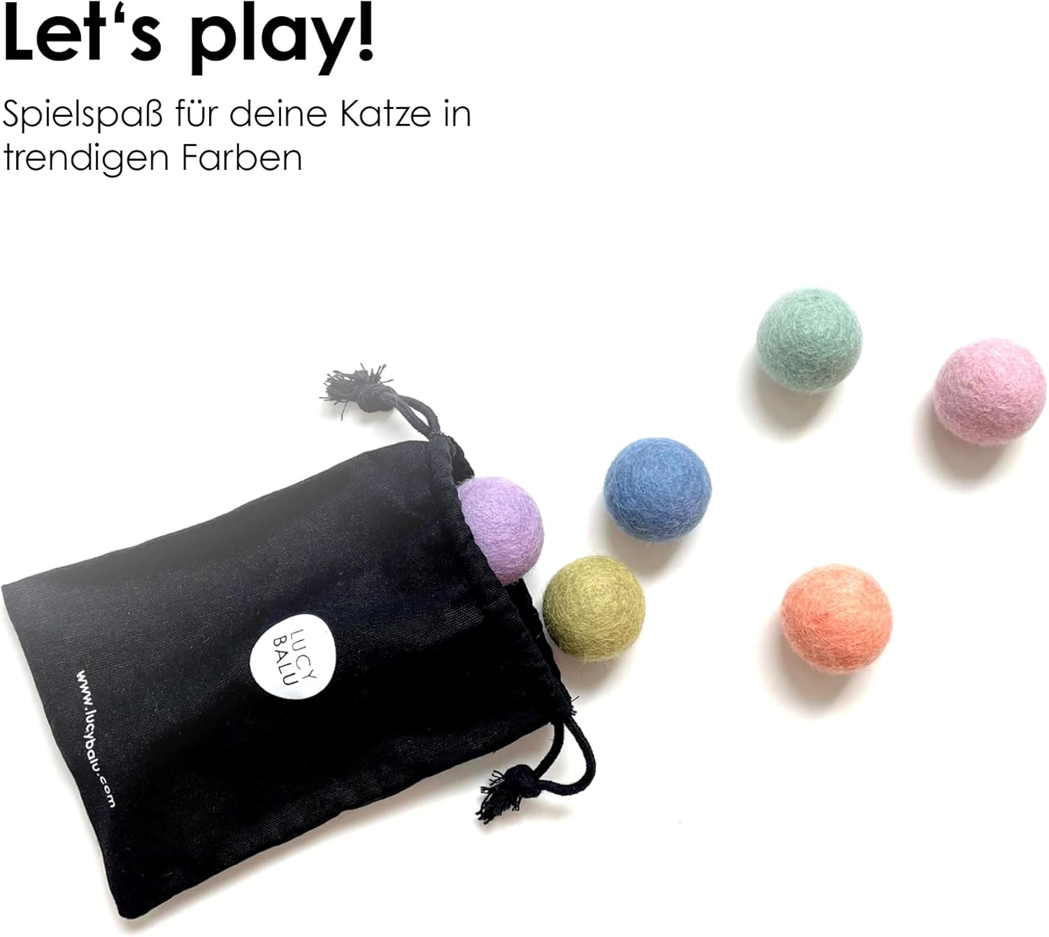 Lucybalu&reg; Felt Balls for Cats, Cat Toy, Felt Cat Balls, Cat Toys Made of 100% Wool, Natural Toy, Fair Play Balls from Nepal, Pack of 6, Colourful