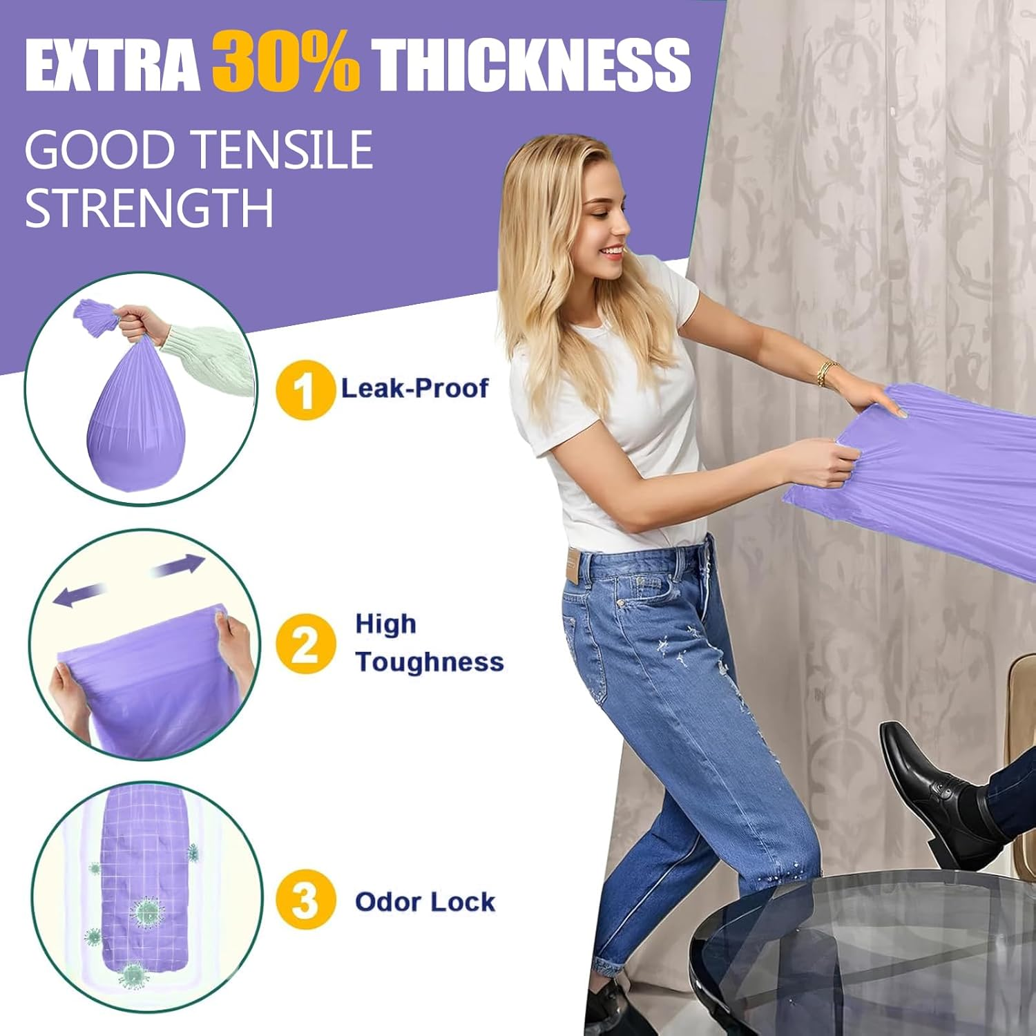 Diaper Pail Refill Bags Compatible with Korbell 16L Nappy Disposal Bin Liners &ndash; 10M per Bag, Odour & Bacteria Lock, Lightly Scented Powder Fresh, for Baby & Adult Use, Purple(4Pc) - 4Pc Purple image number 6