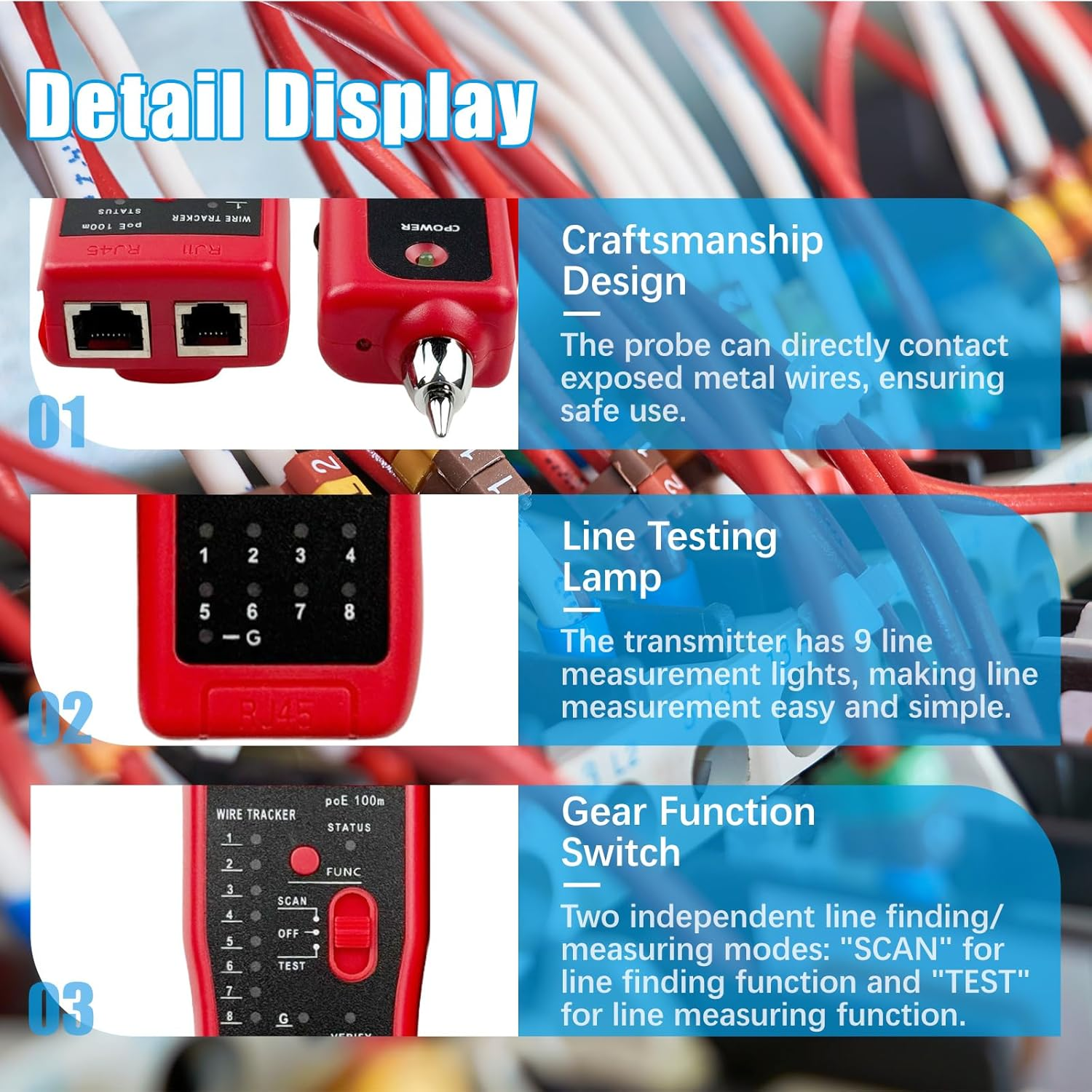 Line Finder Cable Testing Tool, RJ11 RJ45 Wire Tracker Circuit Tester Multifunction Cable Tester Wire Locator for Cable Collation image number 2