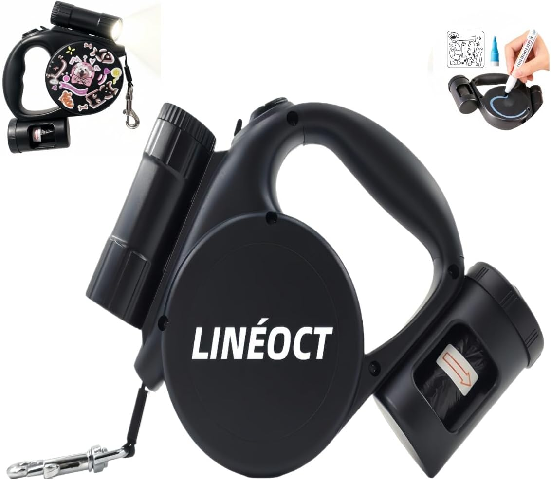 LIN&Eacute;OCT Retractable Dog Leash for Night Walking, with LED Light & Custom Drawing Area, 5M Lead for Small Medium Dogs (Black) image number 1