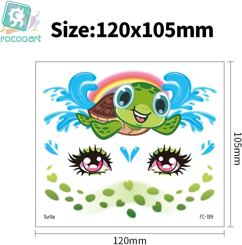 Shalve Animal Temporary Face Tattoos 15 Sheets Pack Partywind Glitter Waterproof Face Stickers for Face Painting Makeup Birthday Party Favors Supplies Goodie Bag Stuffers Cow Tiger Snake Rabbit Pig Shark image number 2