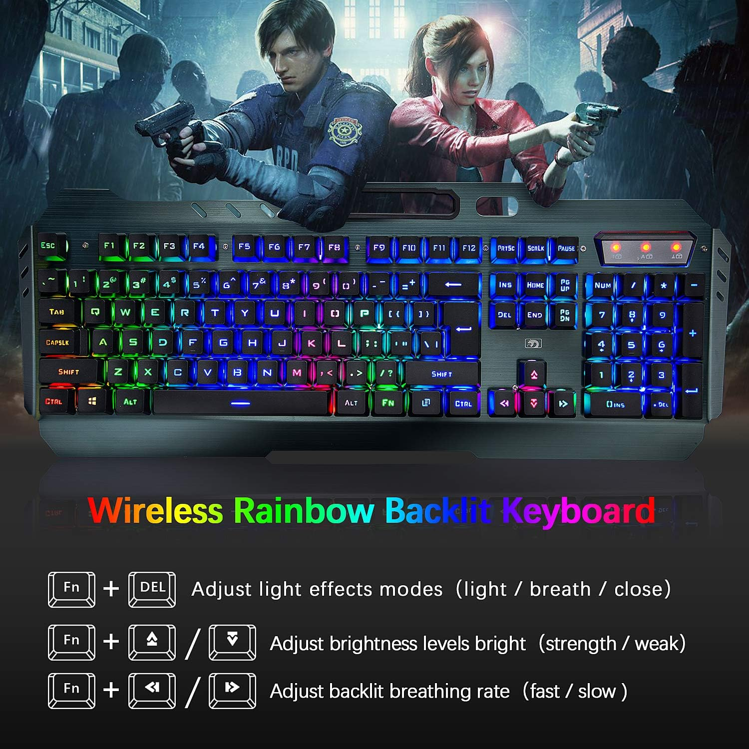 Rechargeable Keyboard and Mouse,Suspended Keycap Mechanical Feel Metal Panel Gaming Keyboard Mouse Combo,3800Mah Large Capacity Lithium Battery,Anti-Ghosting (Rainbow) image number 3