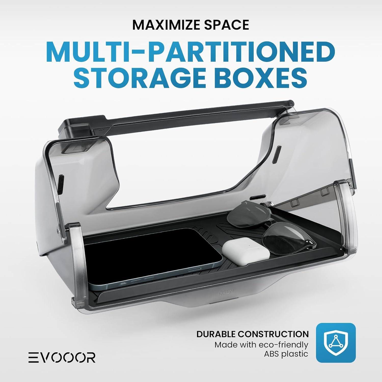 EVOOOR Hideable under Screen Storage for Tesla Model Y Model 3,Center Console Organizer Tray with Black Anti-Slip Silicone Pad - Model Y 3 Accessories 2016-2024(Fit Model 3 Highland) image number 5