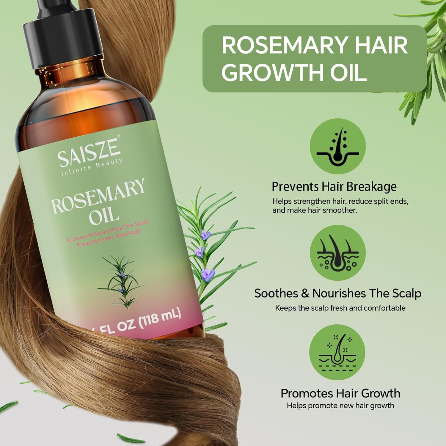 Rosemary Oil for Hair Care, Natural Rosemary Hair Oi, Nourishing and Volumizing, Hair Care for Men & Women(4 Fl.Oz) image number 3
