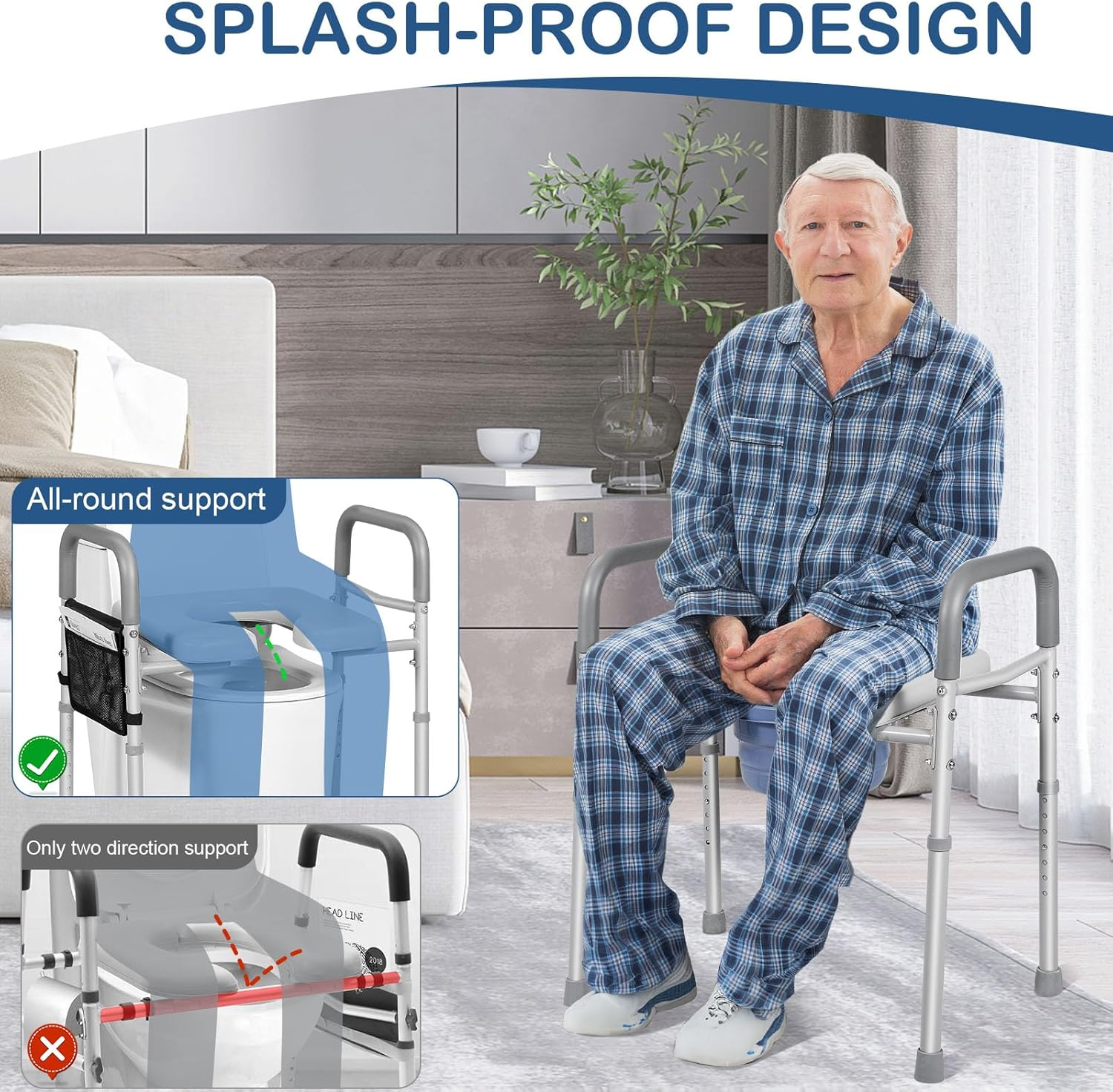 LOLLIDO 500Lbs Adjustable Toilet Seat Risers for Seniors with Storage Pouch, Raised Toilet Seat with Handles for Elderly, Pregnant and Disable, Padded Handicap Toilet Seat Riser image number 4