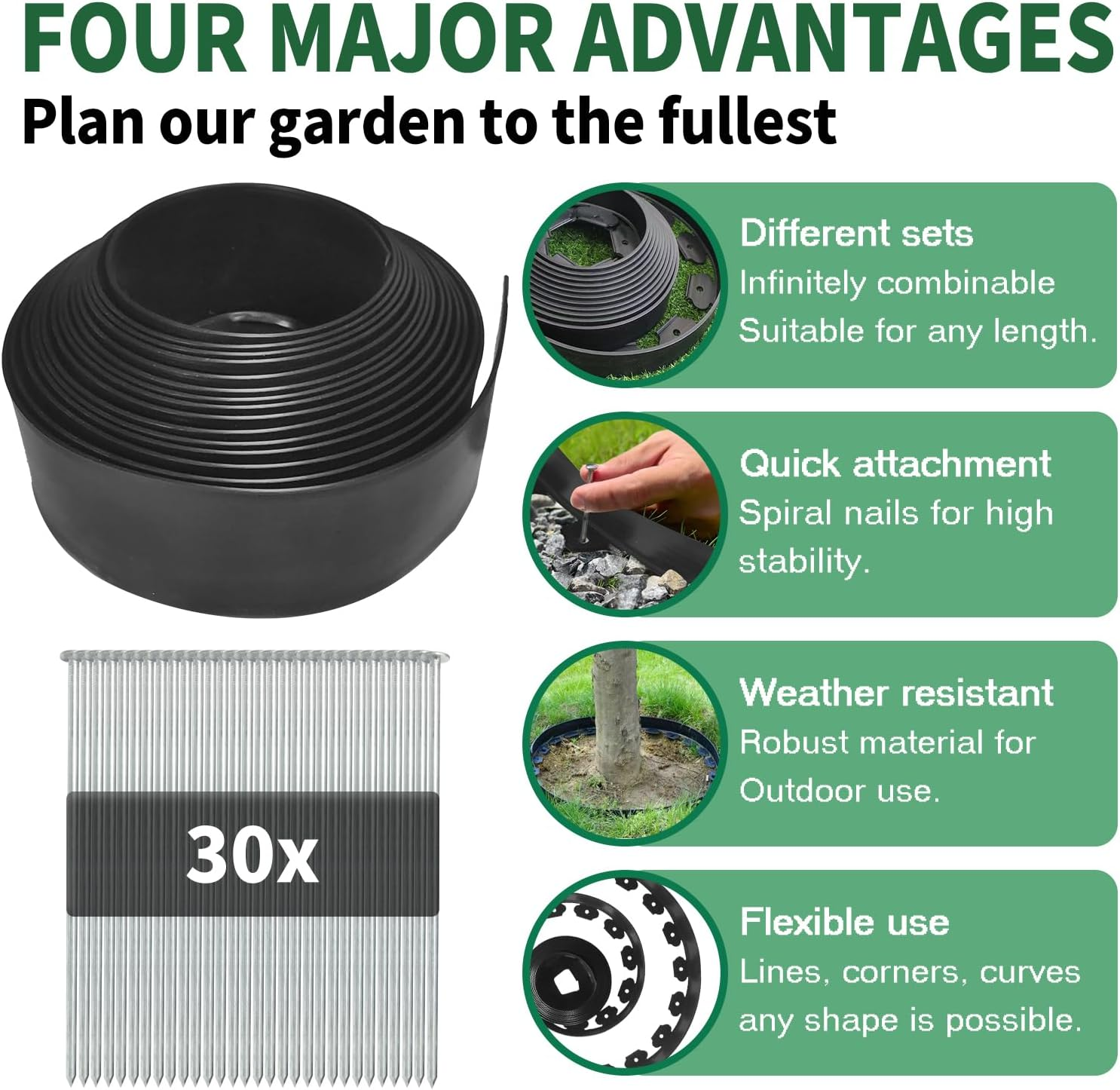 Lawn Edging Kit, 4 Inch High Flexible Lawn Edging Border Kit for Lawn Trimming with 30 Steel Anchors, 33 Ft Long. image number 3