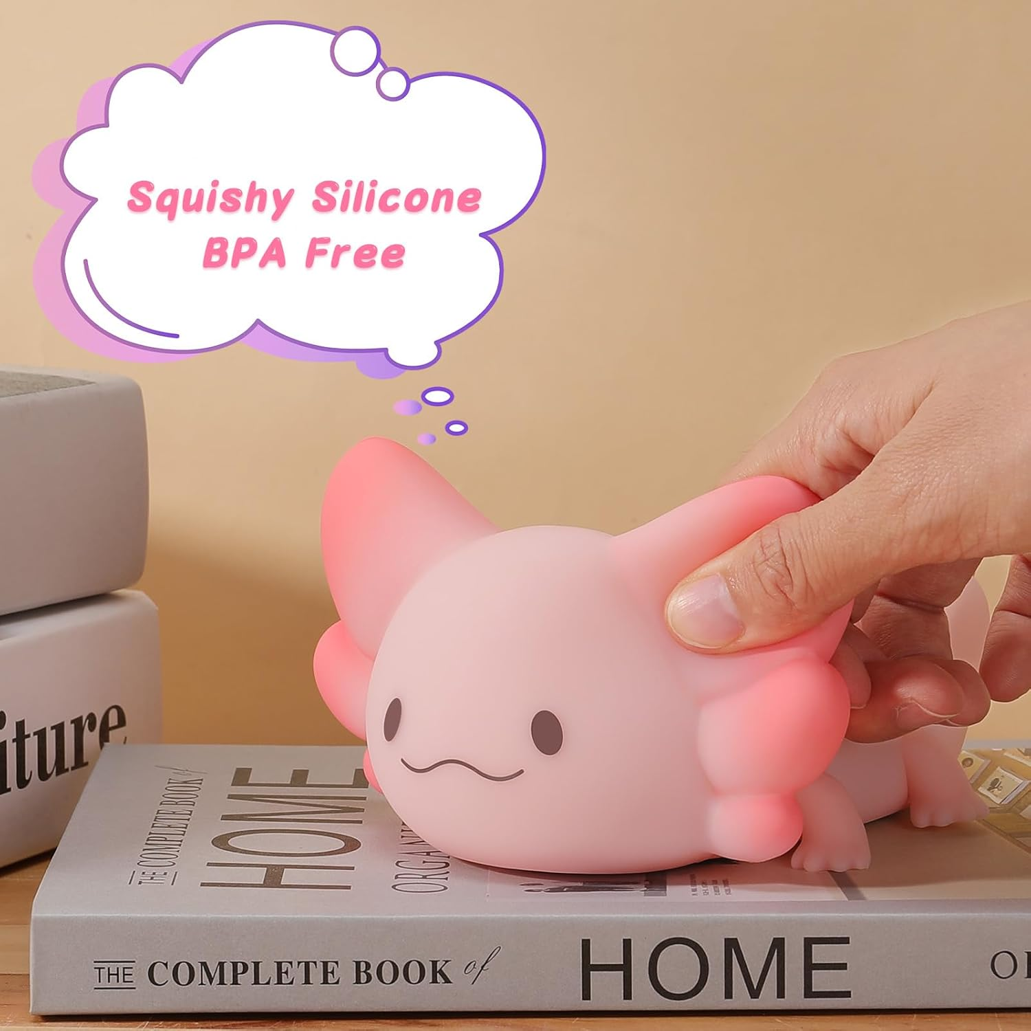 LOVERUIS Axolotl Night Light for Kids Gifts Squishy Nightlight for Kid Room Decor Girls Rechargeable 1/3 Hours Timer Lamp Colorful Cute Lights Toddle Baby (Big Eye) image number 3