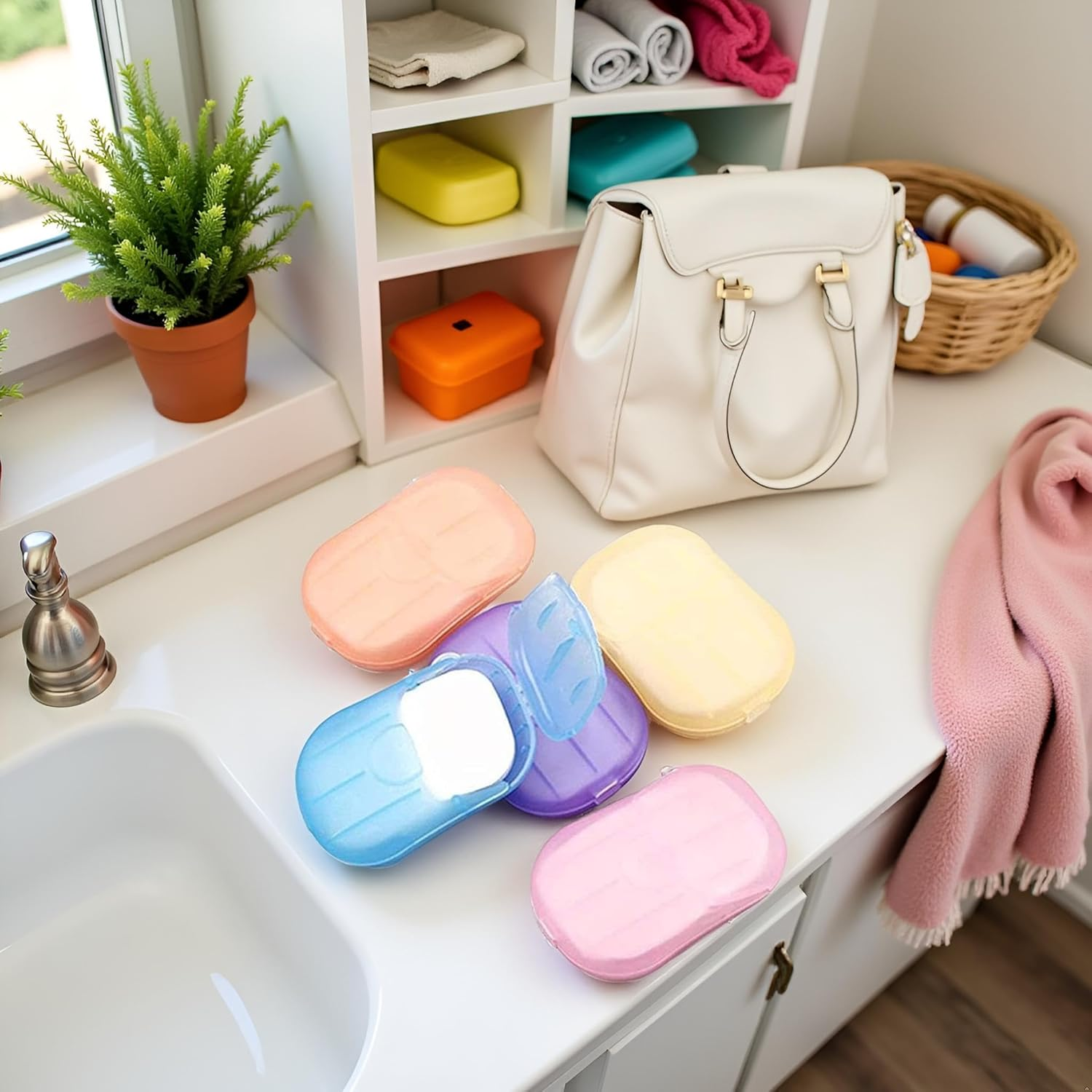 5 Boxes Colorful Disposable Soap Paper Hand Cleaner Fragrance Mini Color Soap Paper for School Indoor,Outdoor,Travel,Camping Hiking,Paper Soap,Travel Soap,Paper Soap for Travel,Foot and Hand Care image number 4