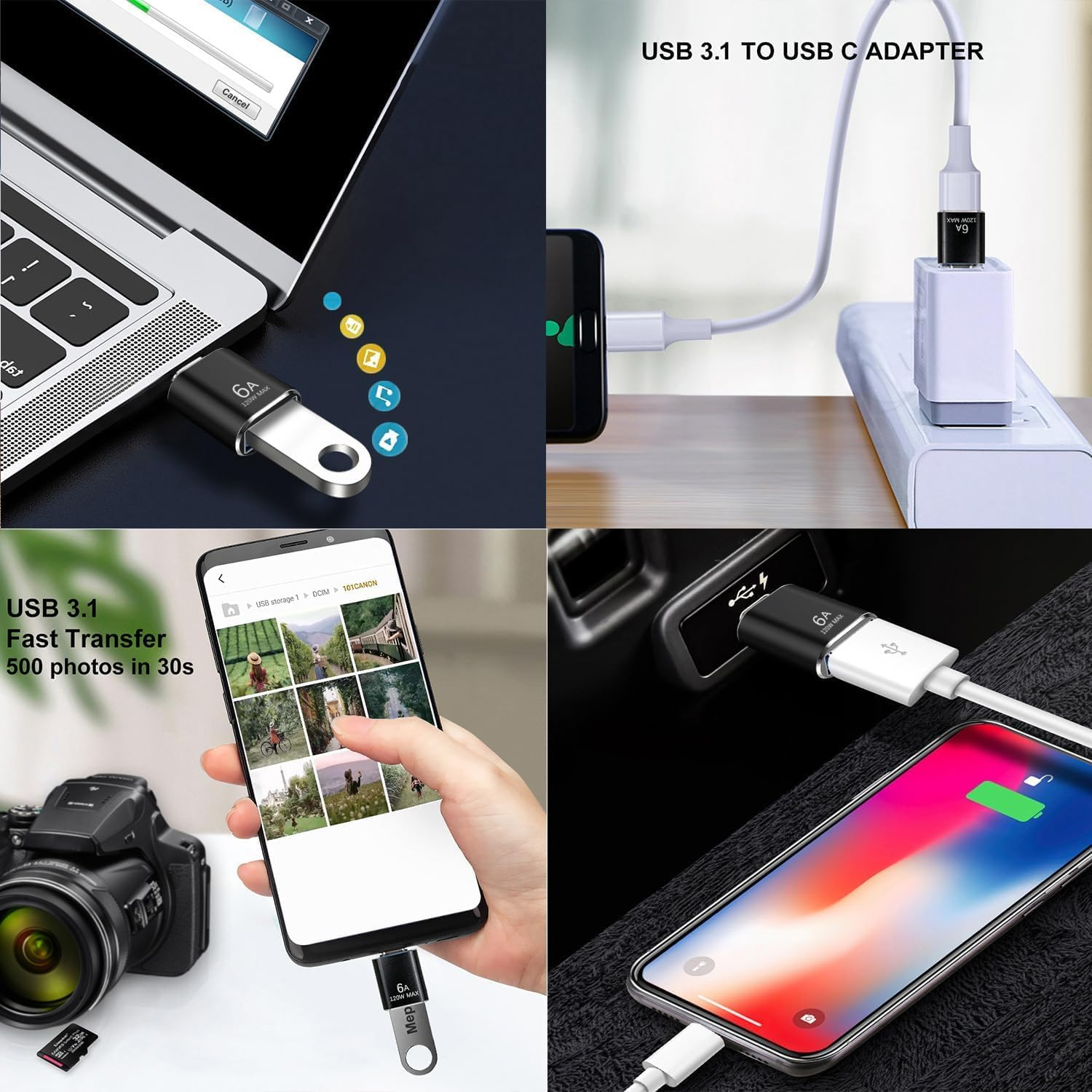 USB C to USB Adapter,Usb a 3.0 Female to Type C Male Adapter X2, USB-C Female to USB Male Adapter X2, Compatible with Mac-Book, Phone 15, Sam-Sung Galaxy, Smartphones, Tablets, Laptops 4 Pack image number 4