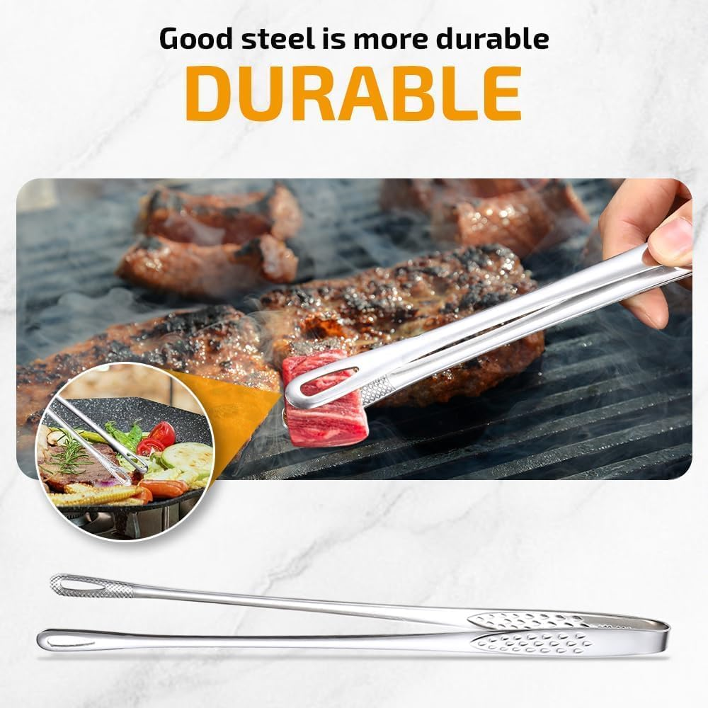 6 Pcs Grill Tongs， 11 Inches Stainless Steel Korean BBQ Grill Tongs Japanese Barbecue Tongs for Cooking Portable Kitchenware Home Outdoor Steak Salad Food (6) image number 1