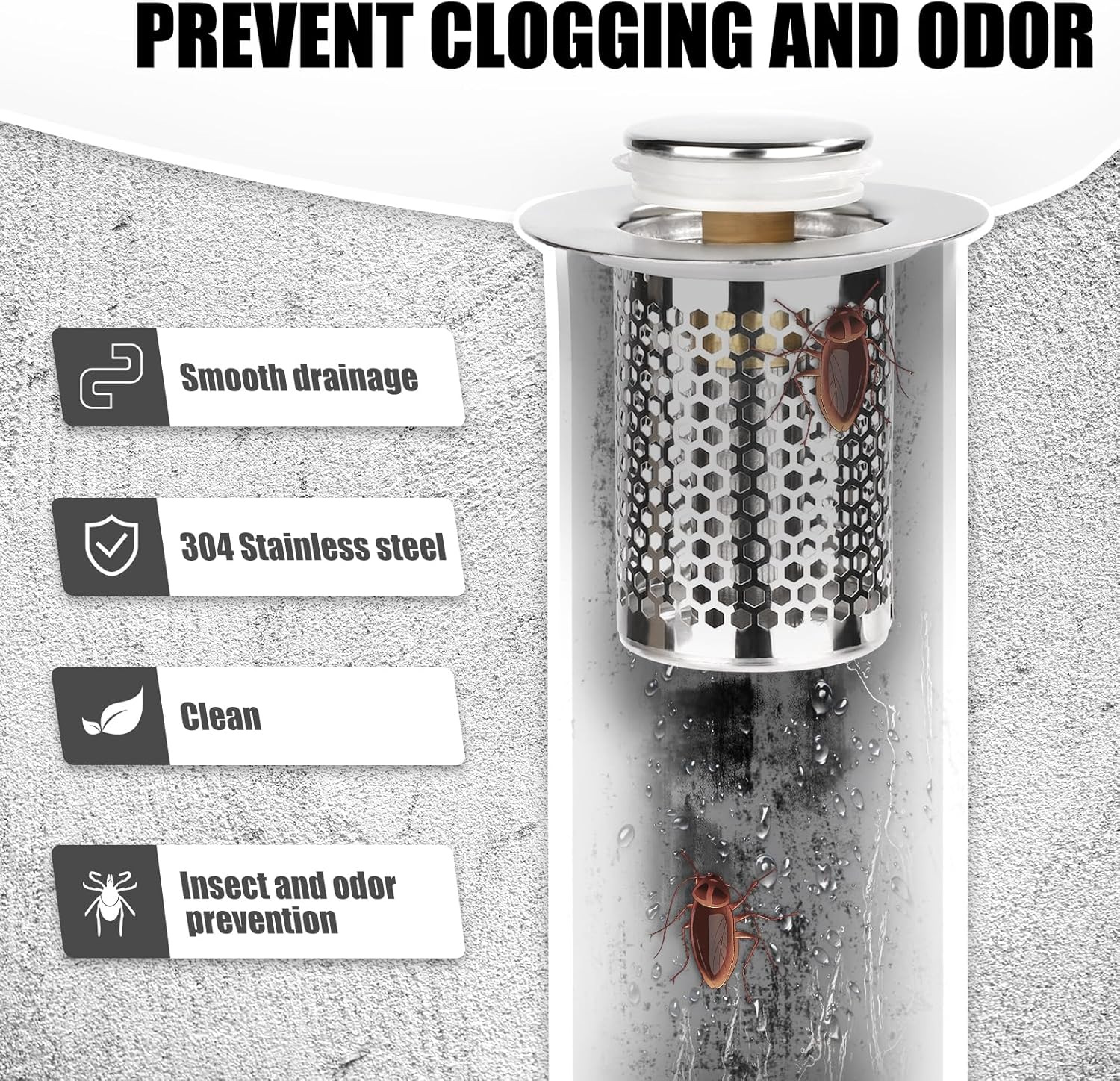 Stainless Steel Floor Drain Filter, Short-Styled Pop-Up Sink Drain Filter Multifunctional Bathtub Sink Drain Strainer Bathroom Sink Stopper for Kitchen Bathroom Supplies image number 5