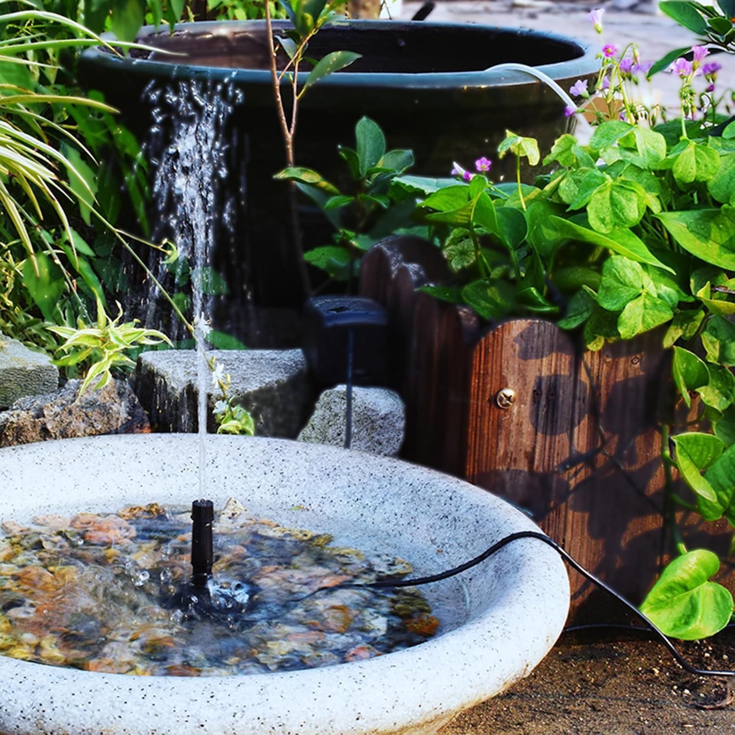 Solar Fountain 1.5W Electric Water Pump with 4 Nozzles for Garden Courtyard Pond Bird Bath Decor Black Black image number 2