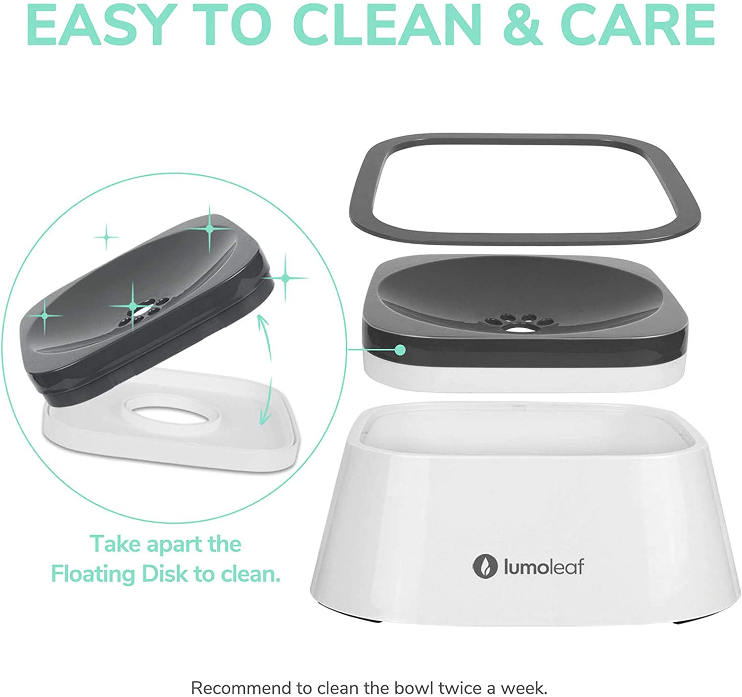 Lumoleaf No Spill Water Bowl for Dogs, Slow Feeder for Messy Drinkers, Drip-Free & Splash-Proof Design (1L Grey) image number 1