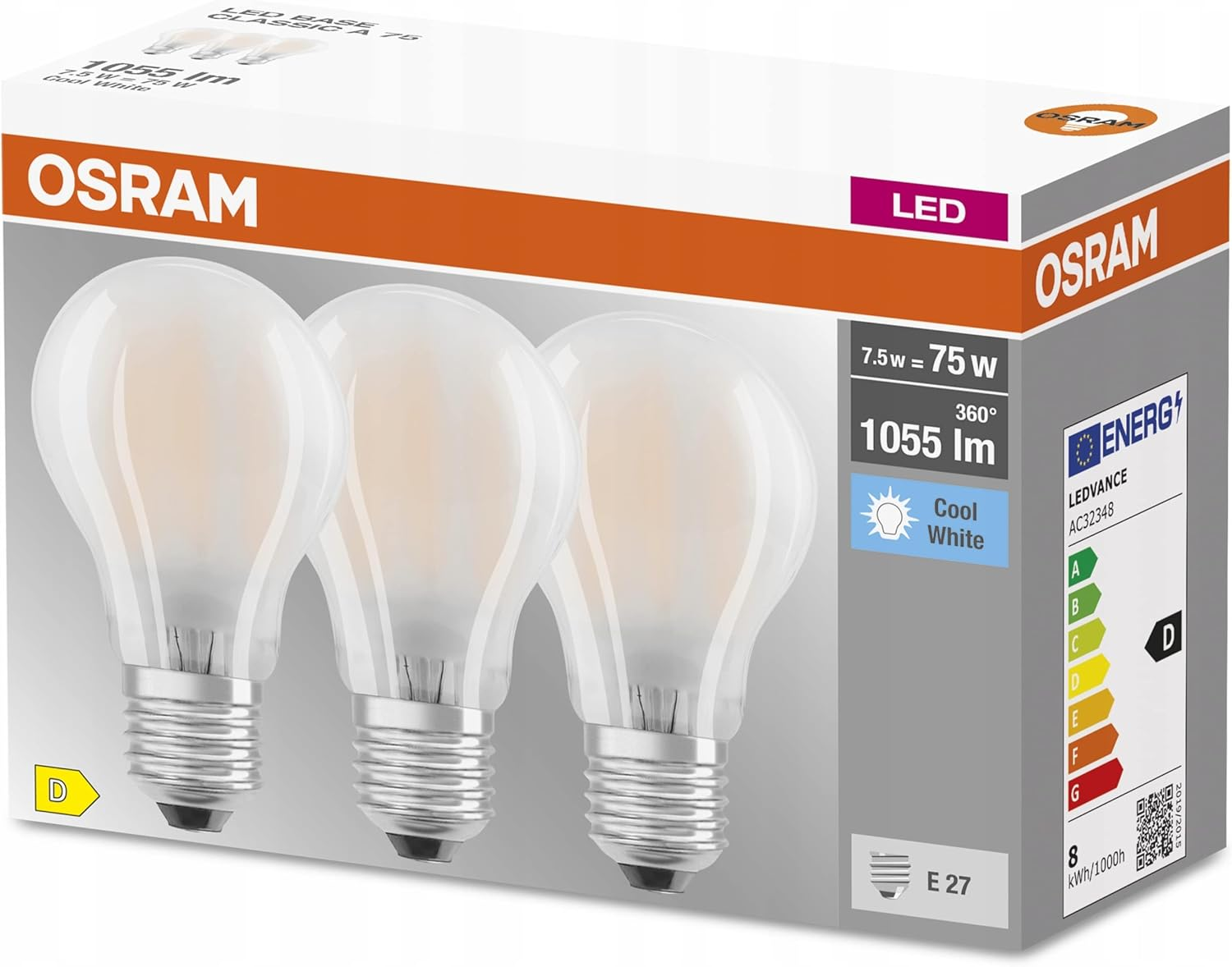 OSRAM Base Classic a FIL 40 LED Bulb with E27 Socket, Classic Bulb, Double Pack, 4 W, 470 Lm, 2700 K, Warm White Light, Low Heat Generation, Long Life, Low Energy Consumption