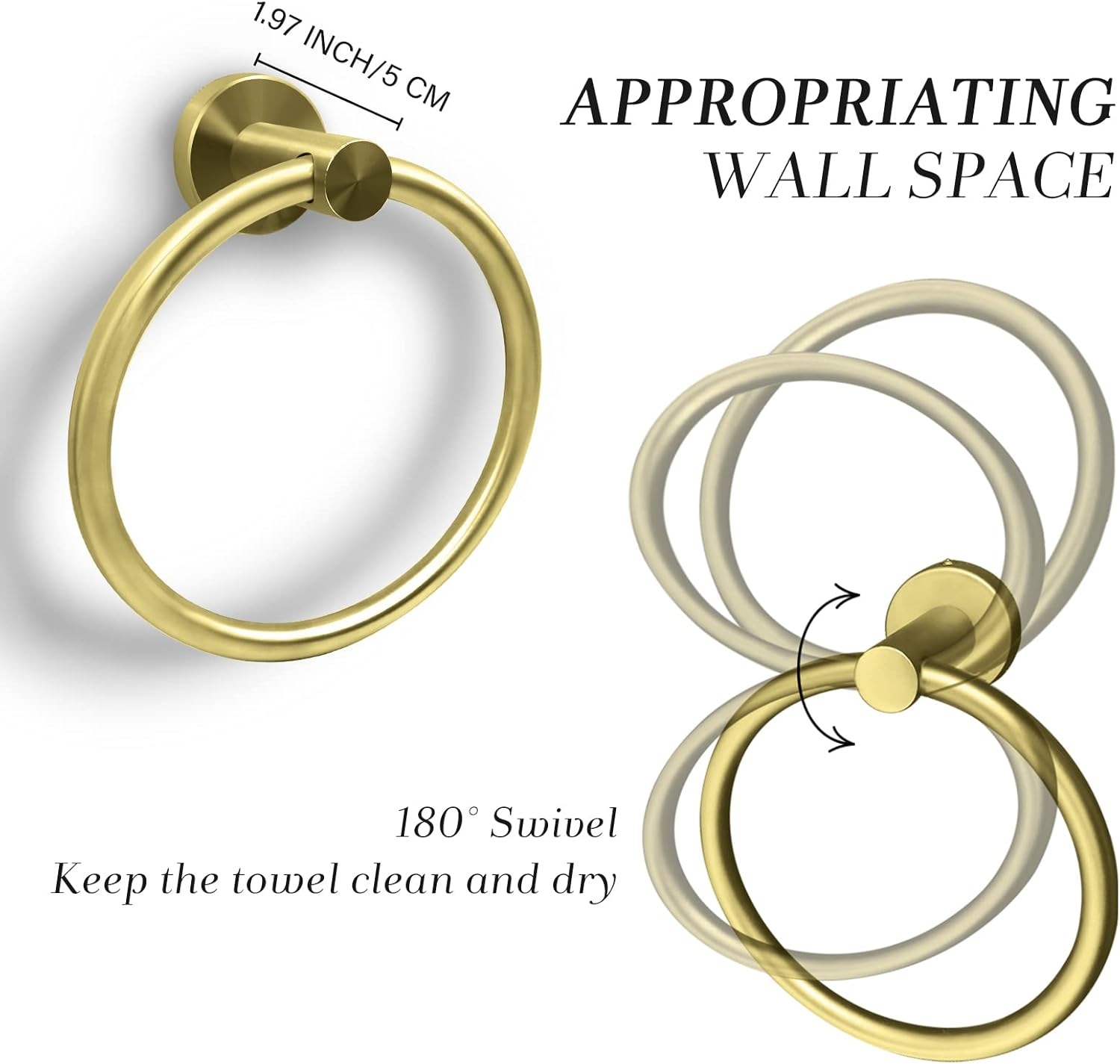 Stainless Steel Gold Towel Ring Hand Towel Holder for Wall Mounted Bathroom Towel Rack Holder Simple round Towel Hanger (Brushed Gold) image number 2