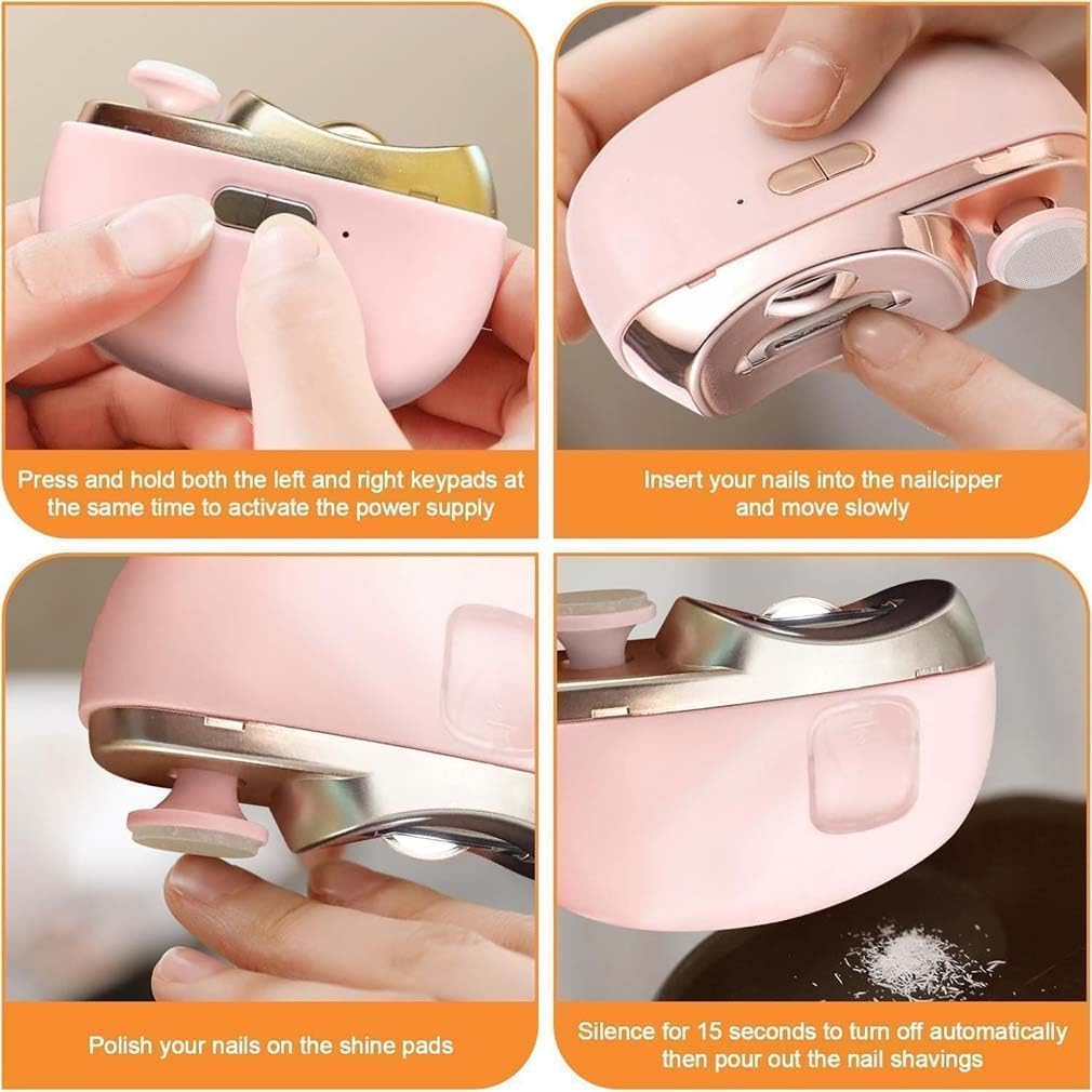 Detroitrain Nail Clippers, Detroitrain Electric Nail Clippers,Usb Rechargeable 3 In-1 Automatic Nail Clipper with LED Light (Pink) image number 3