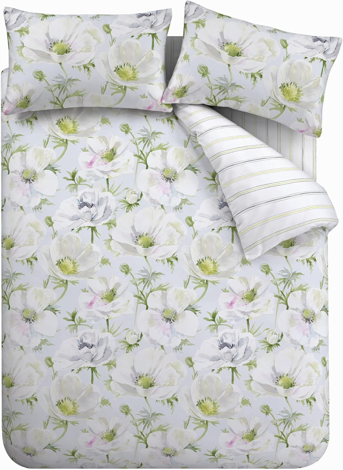 Bianca Cotton Soft Artic Poppy Green Bed Linen 200 X 220 + 50 X 80 Cm (2) and Fitted Sheet 140 X 200 Cm White image number 1
