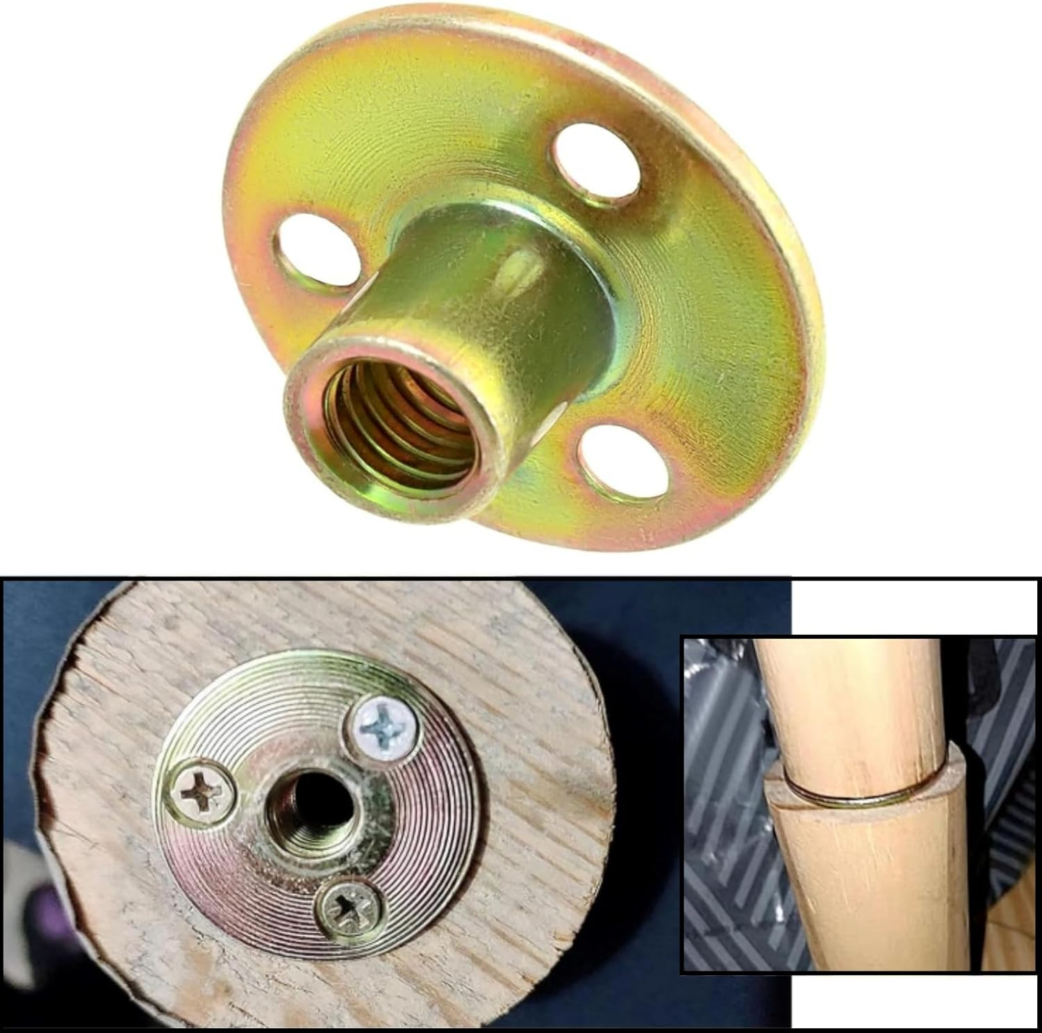 Luojinluoda 4 Sets Metric M8 Furniture Leg Hardware Kits with 3 Holes Mounting Plates, T-Shaped Nuts for Sofa Cabinet Chair Couch Seats, Heavy Duty Furniture Leg Brackets image number 4