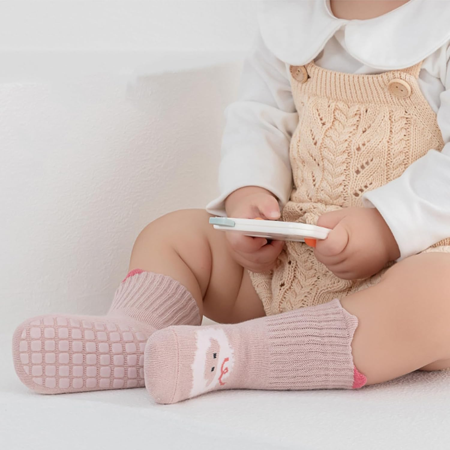 6 Pairs Baby Toddler Grip Socks Non Slip Crew Cute Seamless Cotton Ankle Socks for Baby Boys Girls Infants Kids S/M/L