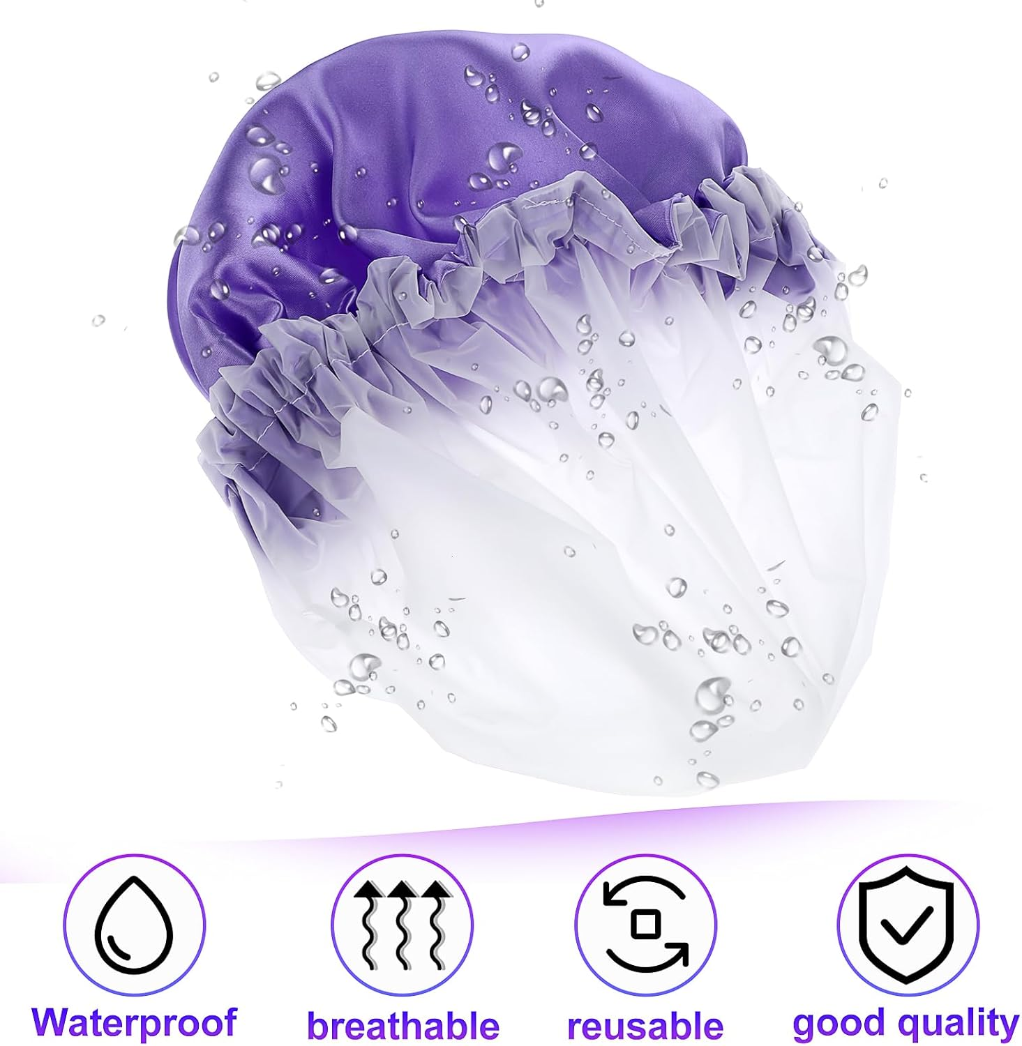 Prasacco Large Shower Caps for Women, Waterproof Shower Cap Double Layers Bath Caps Reusable Hair Cap Washable Elastic Shower Bonnet Bath Hair Hat for Long Hair Braids