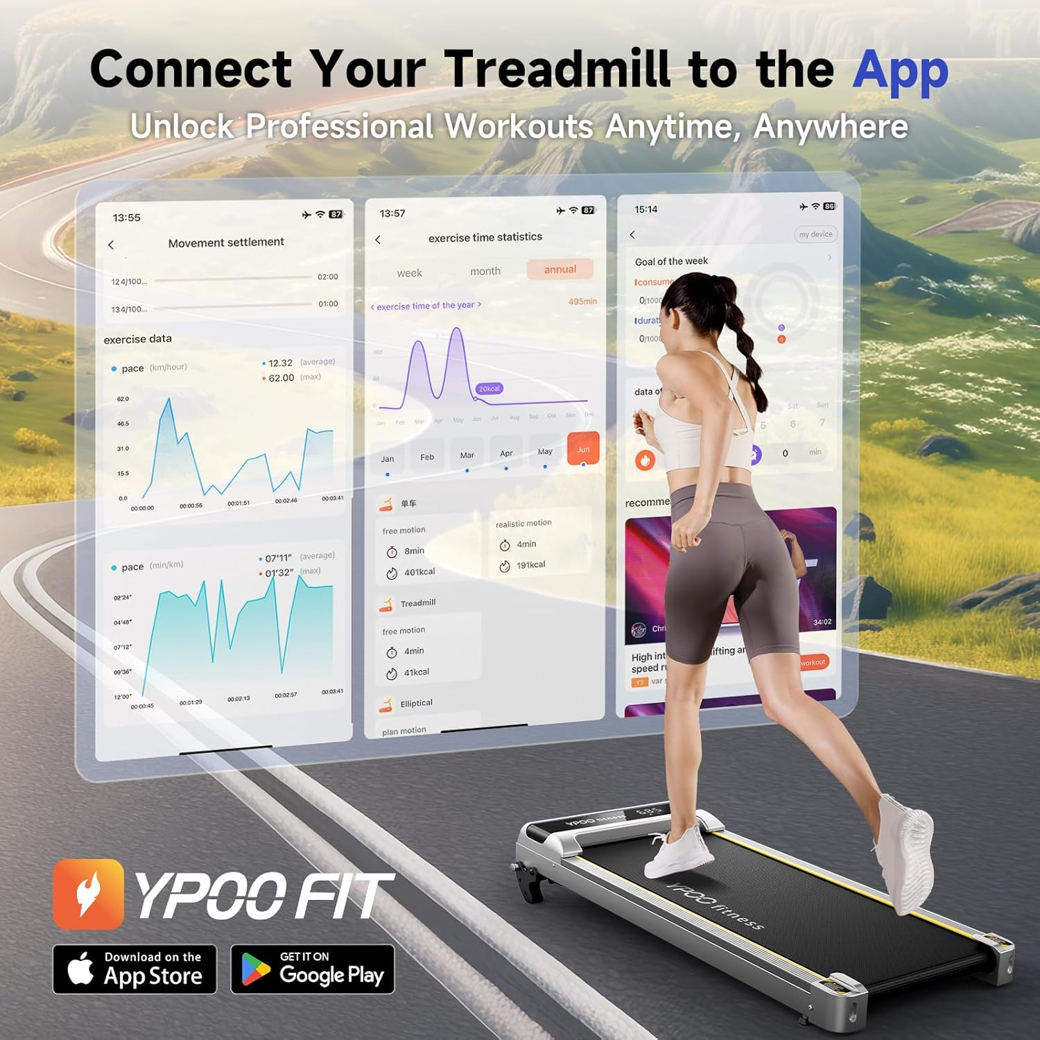 YPOO Walking Pad with Incline up to 6%, Treadmill for Home with LED Display, 136KG Portable Installation-Free under Desk Treadmill with APP, Easy to Store Running Walking Machine image number 1