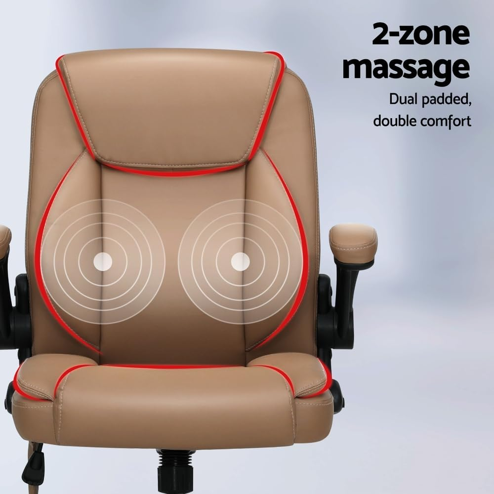 Artiss Massage Office Chair, PU Leather 2 Point Ergonomic Gaming Computer Desk Recliner Chairs Armchair for Room Executive Home, up to 105 Degree Back Recline Adjustment Espresso image number 2