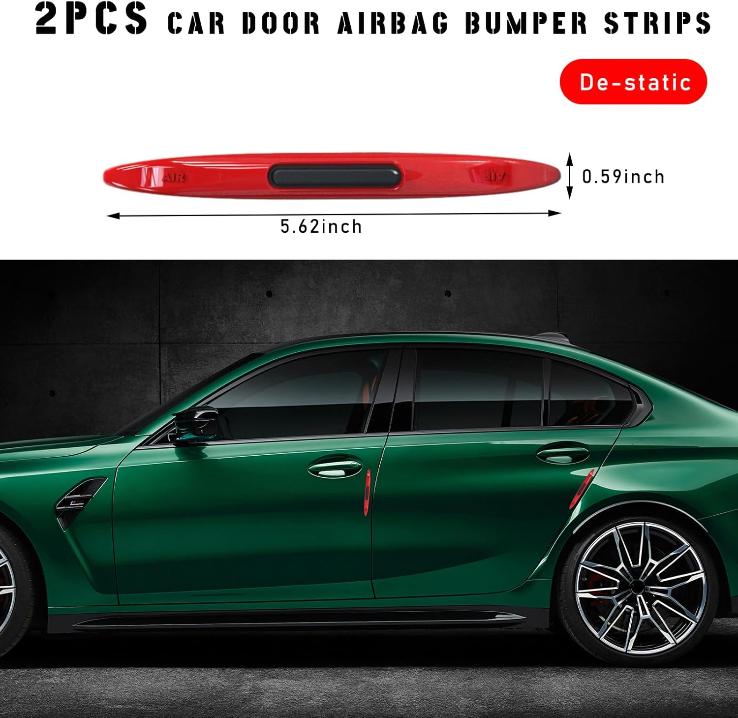2 PCS Car Door Edge Guard Protectors, Anti-Collision Silicone Side Door Edge Sticker Strips, Electrostatic Eliminating Strip with Air Bags, Universal Auto Body Accessories (Red) - Black image number 7