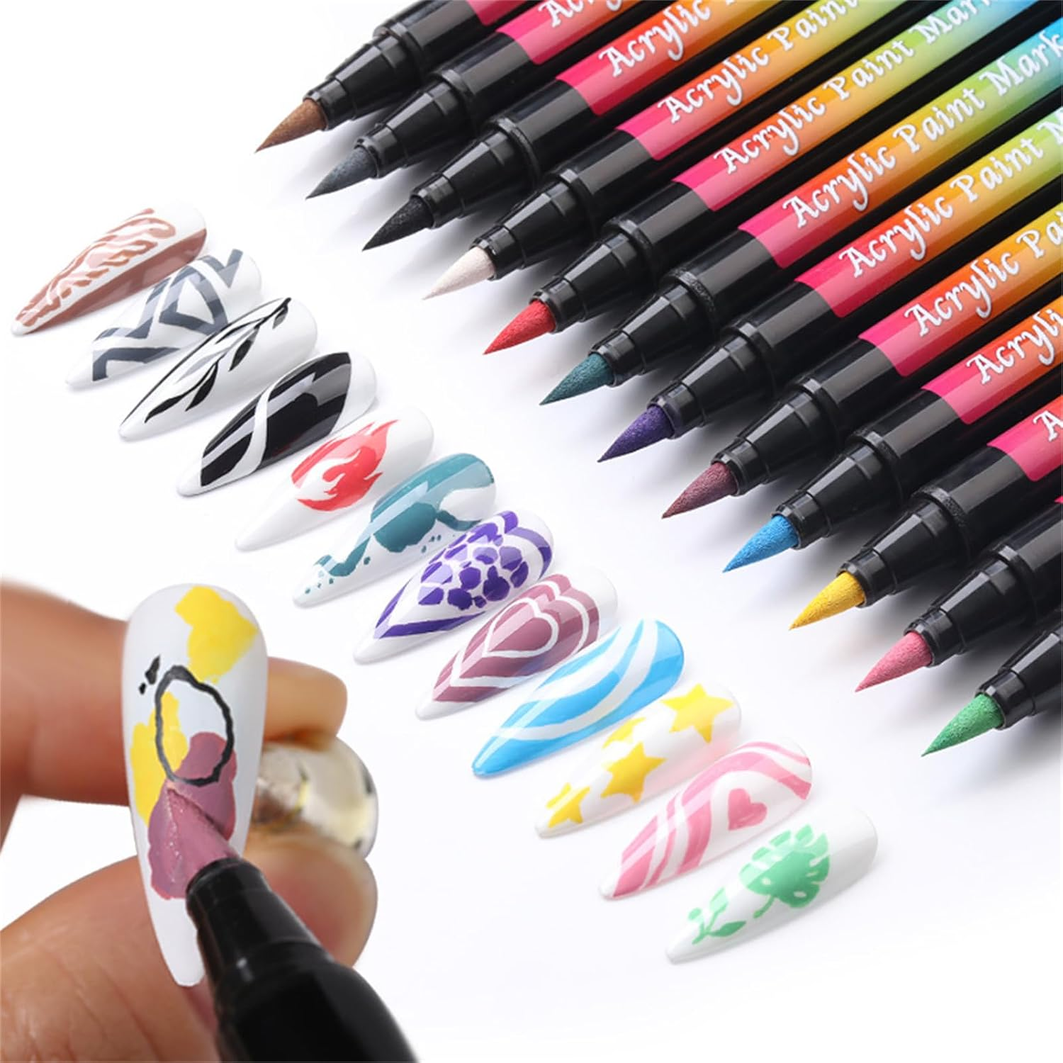 Roseflower 12 Color 3D Nail Art Pens Set, Acrylic Paint Pens,Nail Art Painting Pen Nail Art Graffiti Pen Quick-Drying Waterproof Nail Point Graffiti Dotting Pen for Nail DIY Dot Line Flower Pattern#2 image number 6